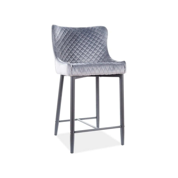 Scaun bar COLIN B H-2, gri/negru mat, stofa catifelata/metal, 48x42x88 cm