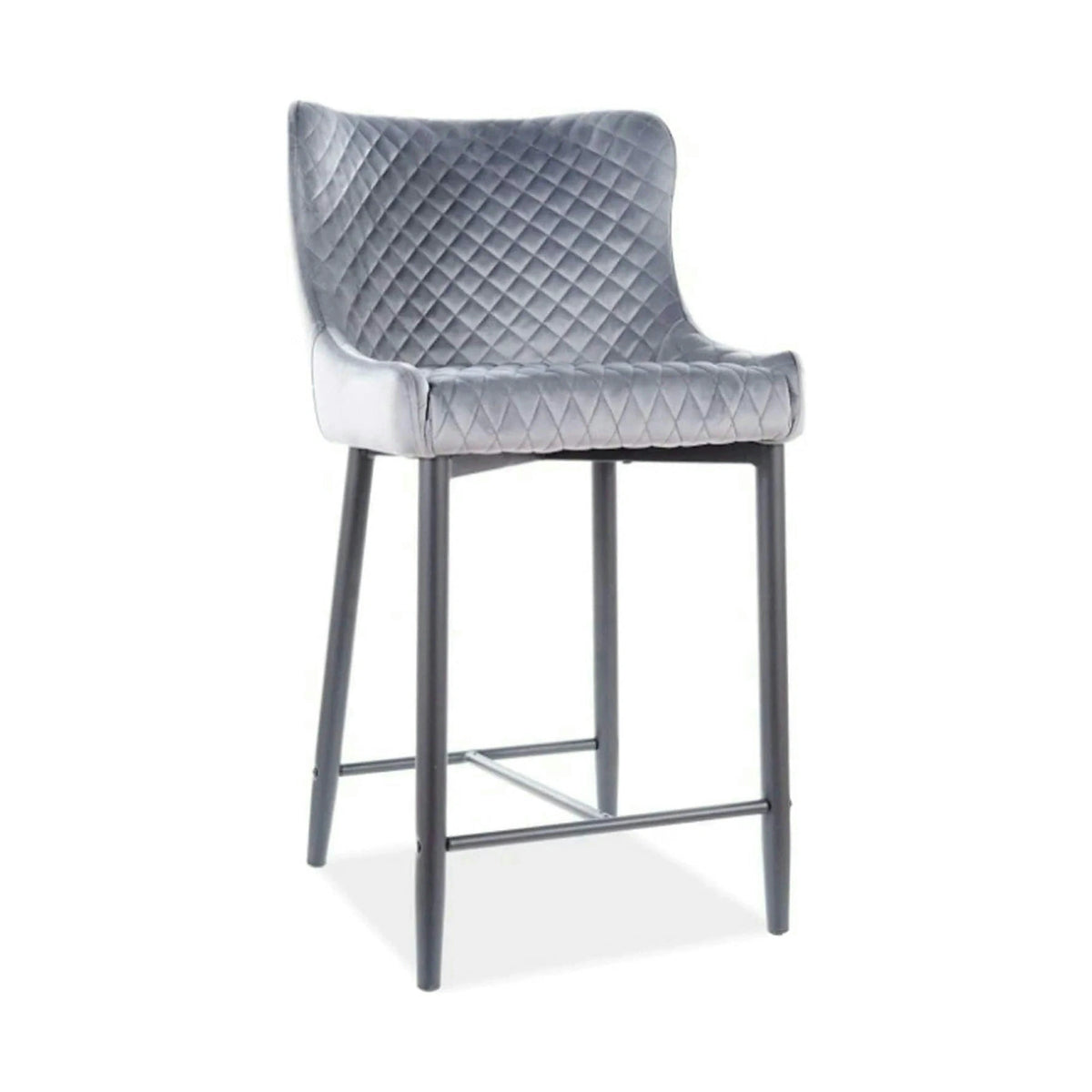 Scaun bar COLIN B H-2, gri/negru mat, stofa catifelata/metal, 48x42x88 cm