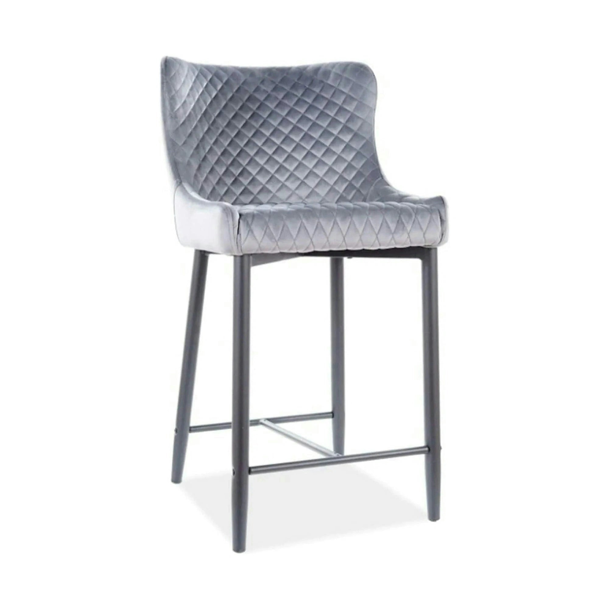 Scaun bar COLIN B H-2, gri/negru mat, stofa catifelata/metal, 48x42x88 cm