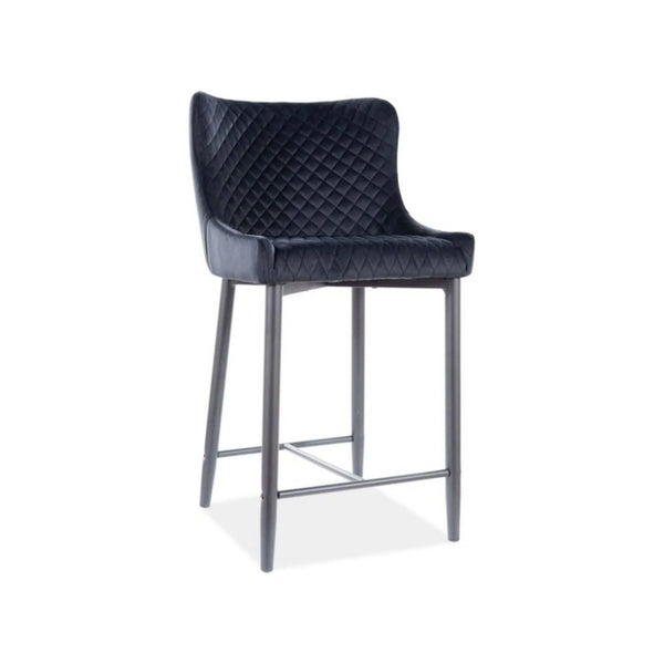 Scaun bar COLIN B H-2, negru, stofa catifelata/metal, 48x42x88 cm