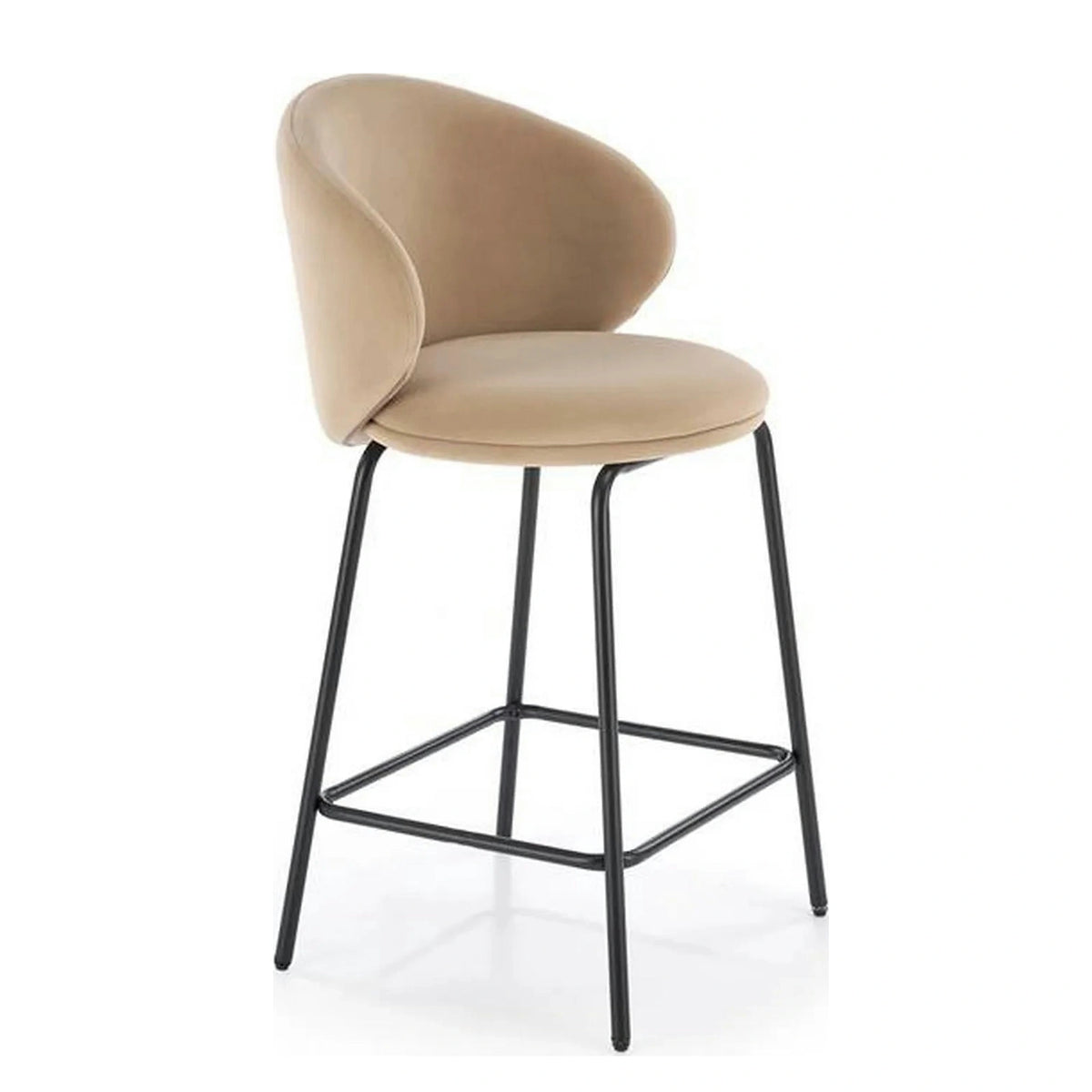 Scaun bar cu spatar inalt H121, bej - Mavel 38/negru, stofa catifelata/metal, 51x50x92 cm