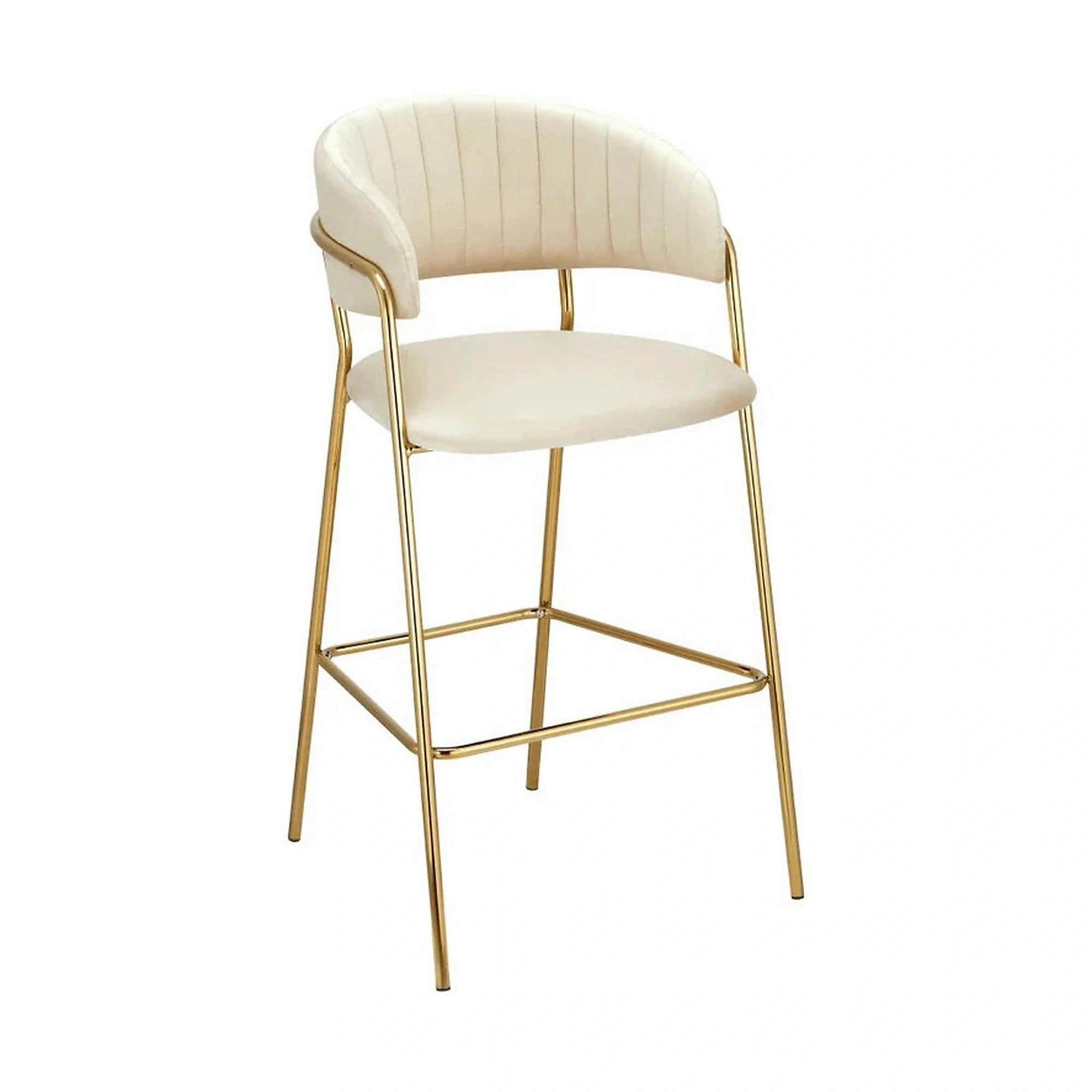 Scaun bar DASMIN TIP 2, bej/auriu, stofa catilfelata/metal, 54x54x109 cm