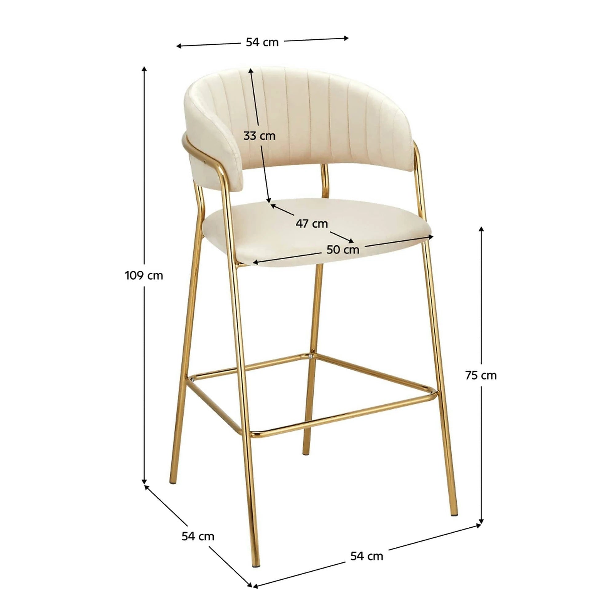 Scaun bar DASMIN TIP 2, bej/auriu, stofa catilfelata/metal, 54x54x109 cm