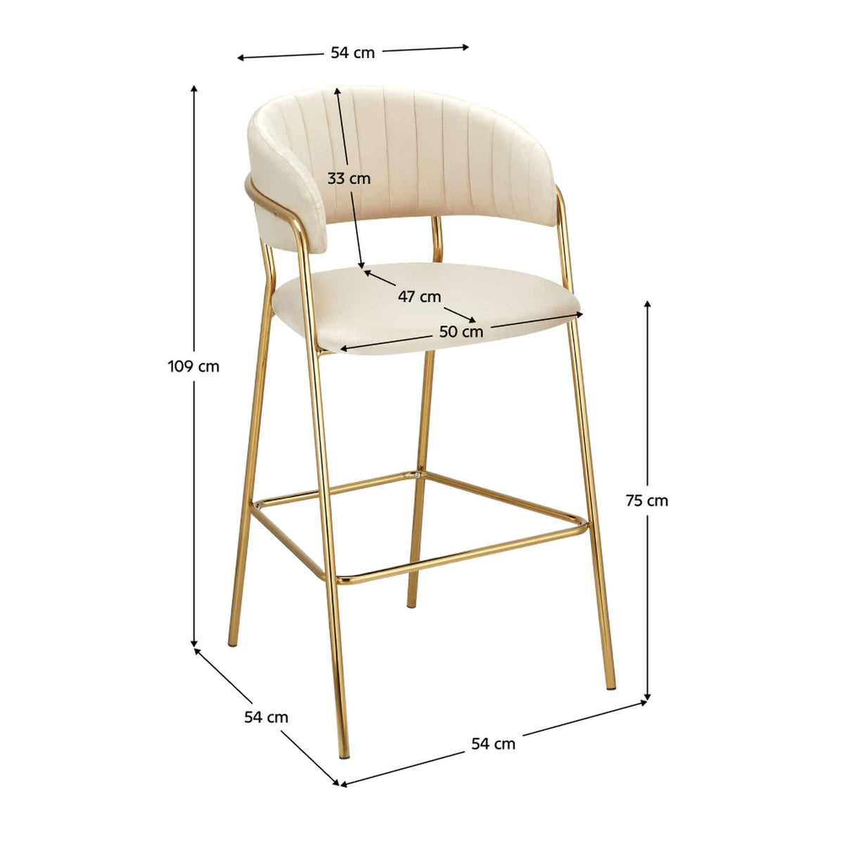 Scaun bar DASMIN TIP 2, bej/auriu, stofa catilfelata/metal, 54x54x109 cm