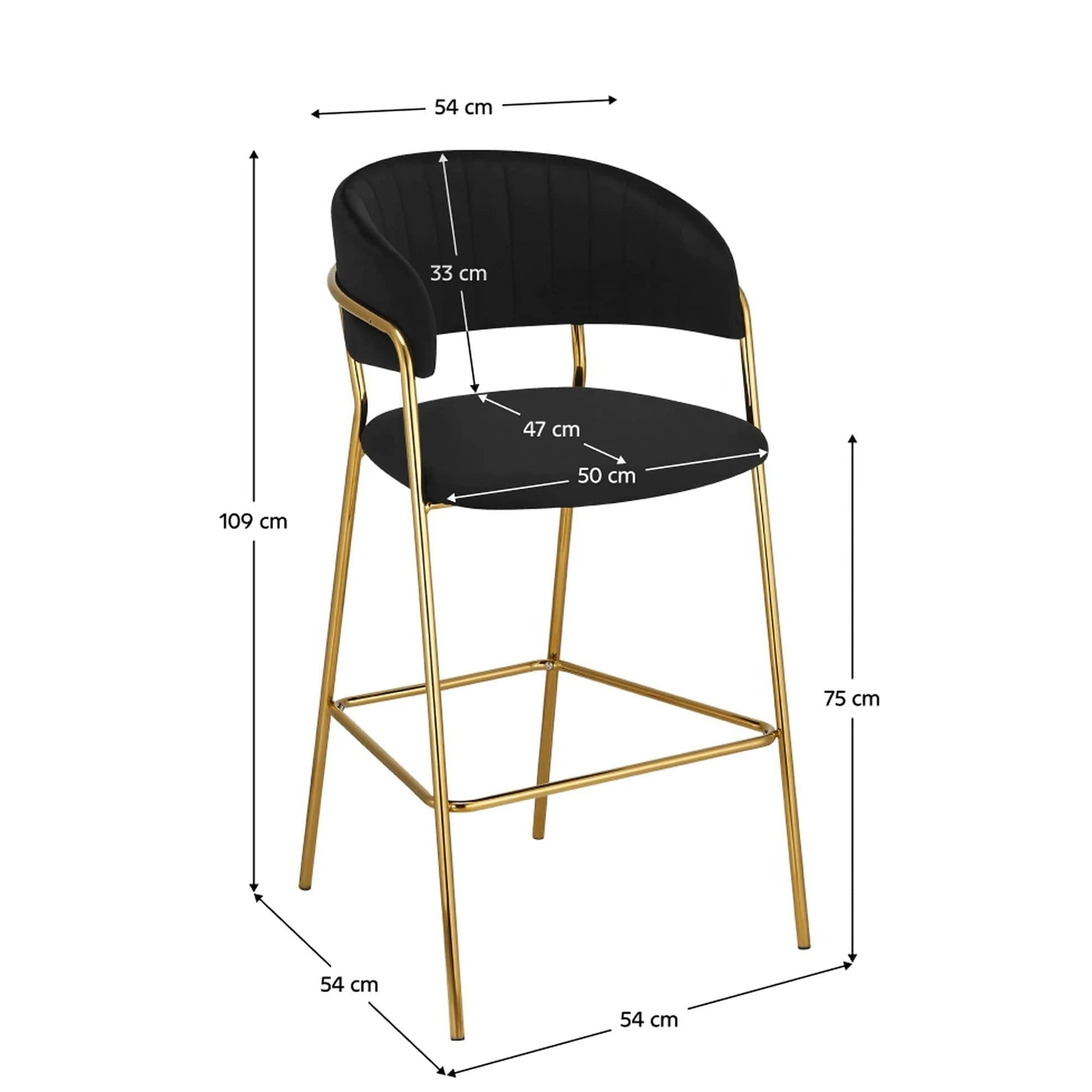Scaun bar DASMIN TIP 2, negru/auriu, stofa catifelata/metal, 54x54x109 cm