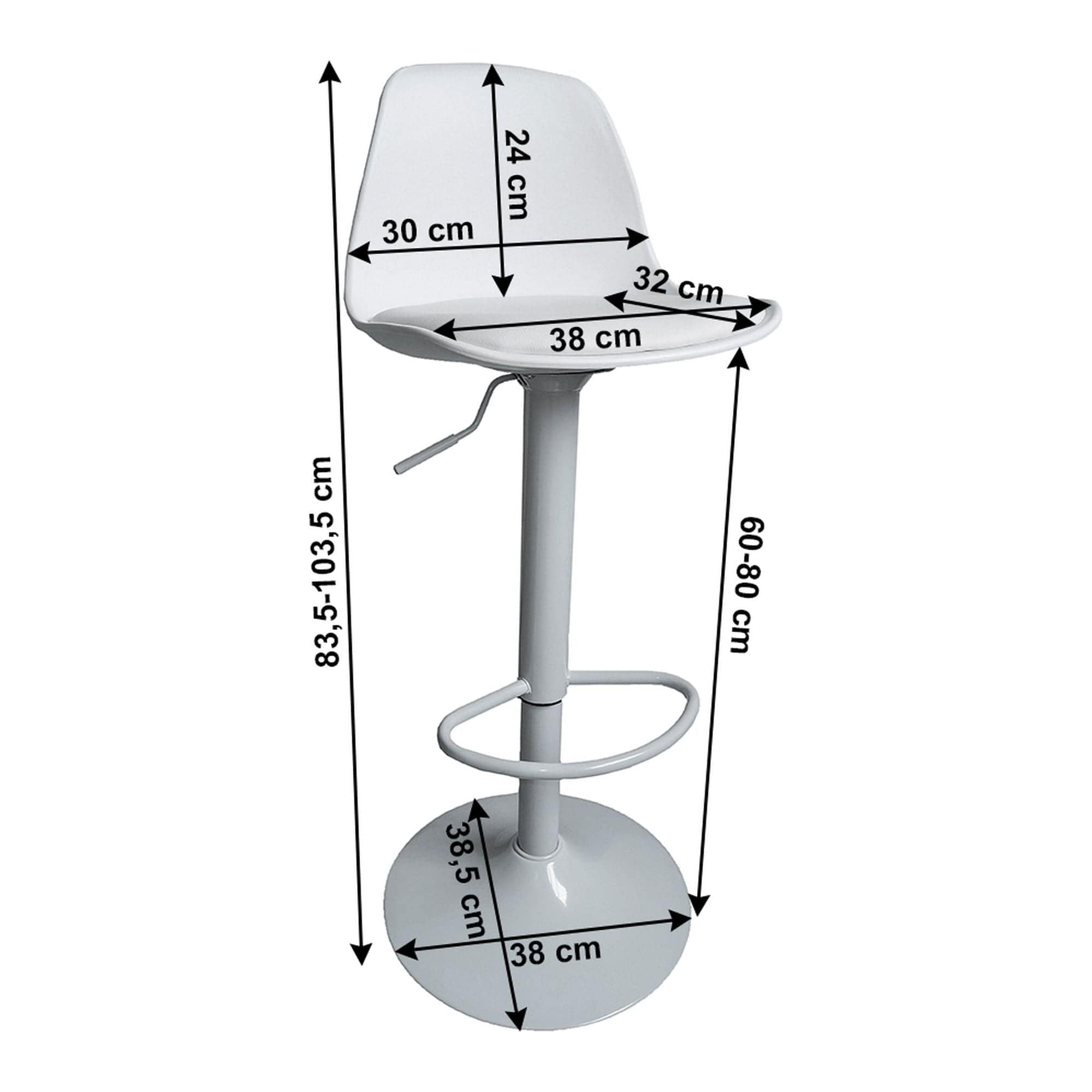 Scaun bar DOBBY, alb, piele ecologica/metal, 38x39x84/104 cm
