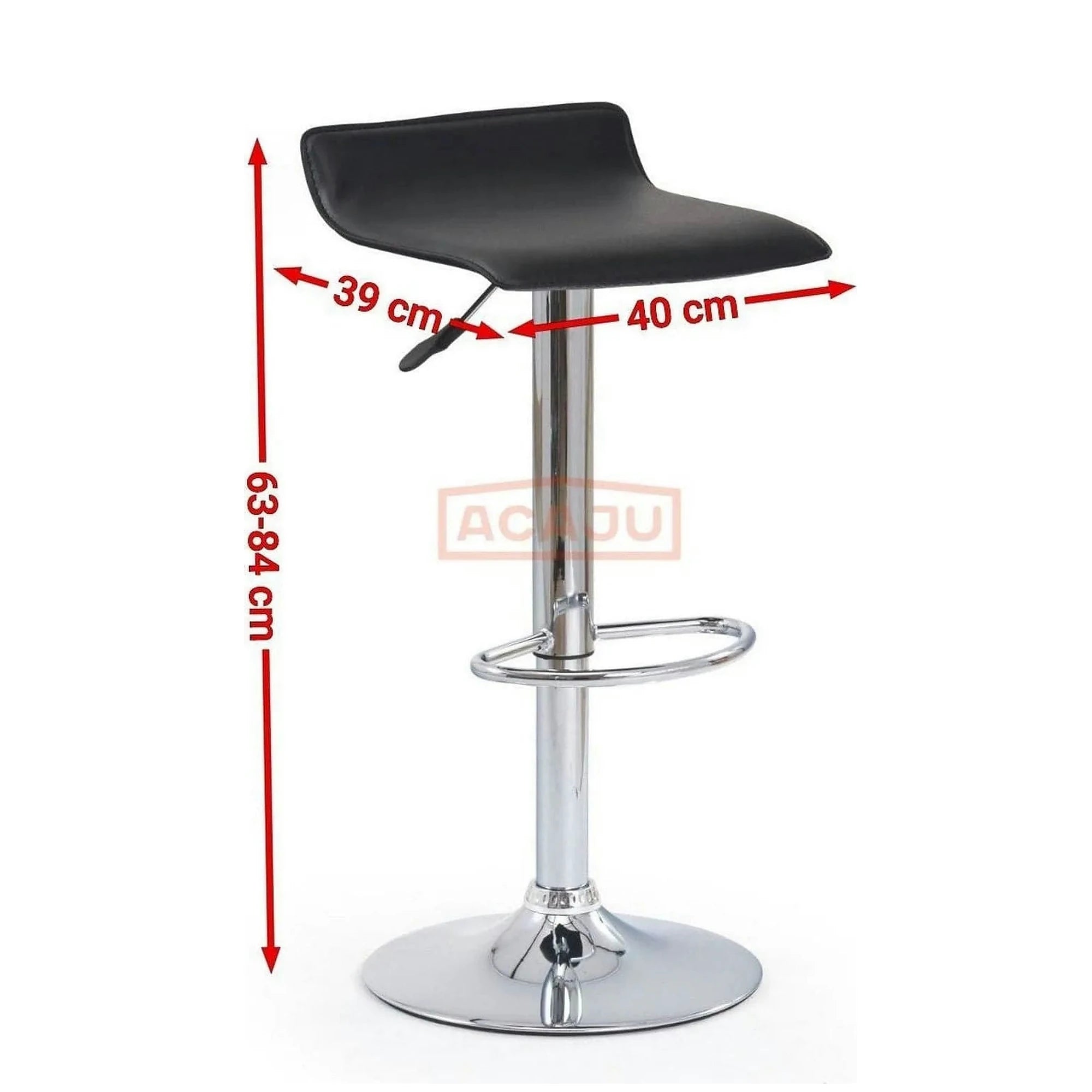 Scaun bar H1, negru/crom, piele ecologica/PVC/otel, 40x39x63/84 cm