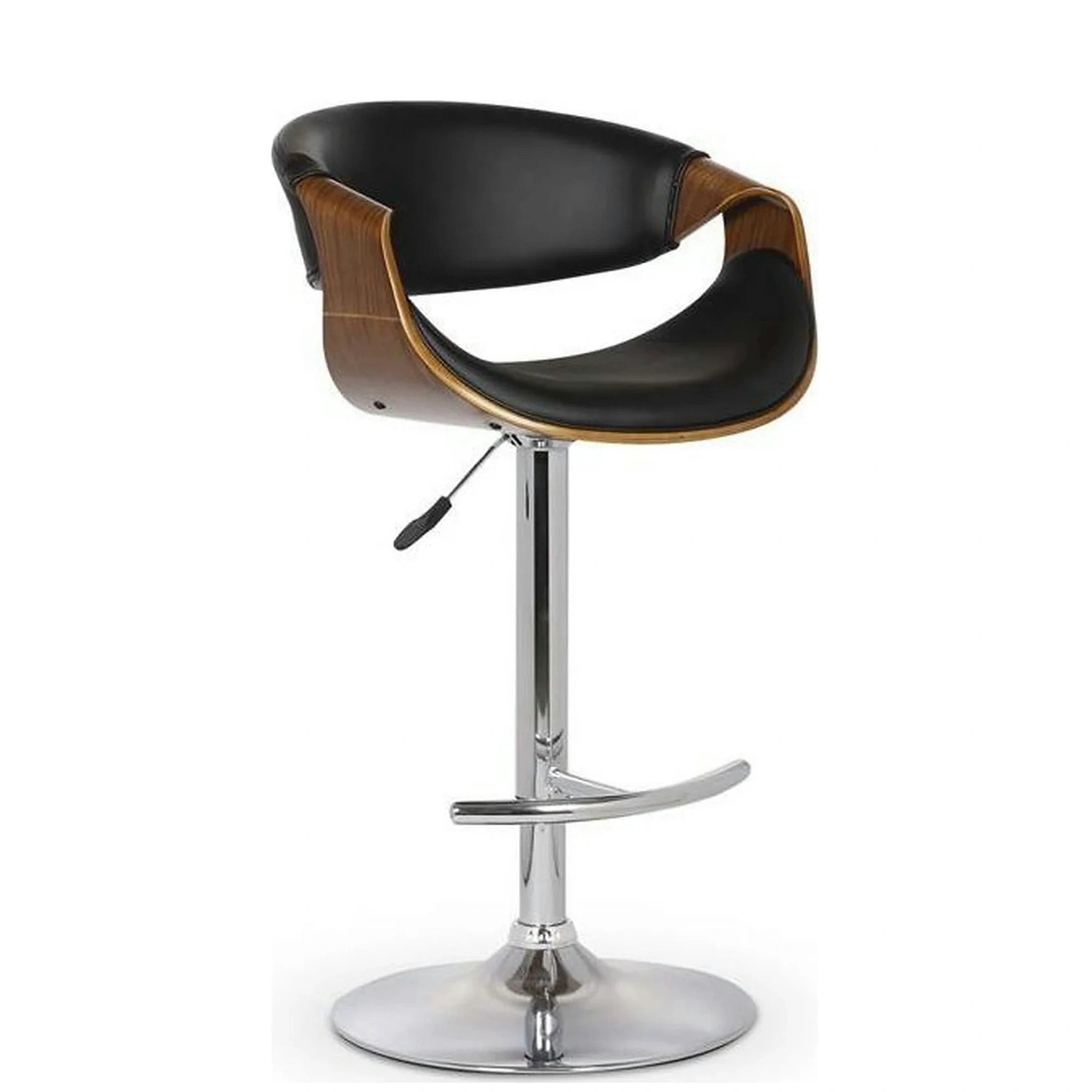 Scaun bar H100, negru/nuc, piele ecologica/otel, 53x50x88/109 cm