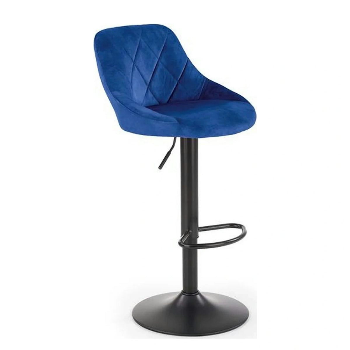 Scaun bar H101, albastru/negru, stofa catifelata/metal, 47x45x84/106 cm