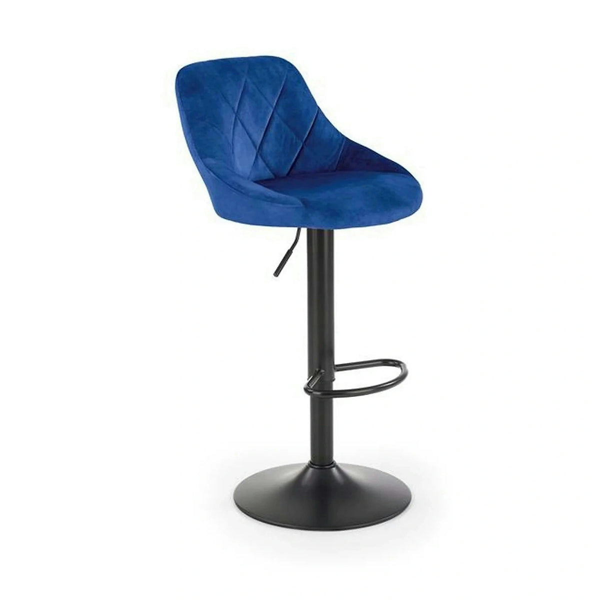 Scaun bar H101, albastru/negru, stofa catifelata/metal, 47x45x84/106 cm