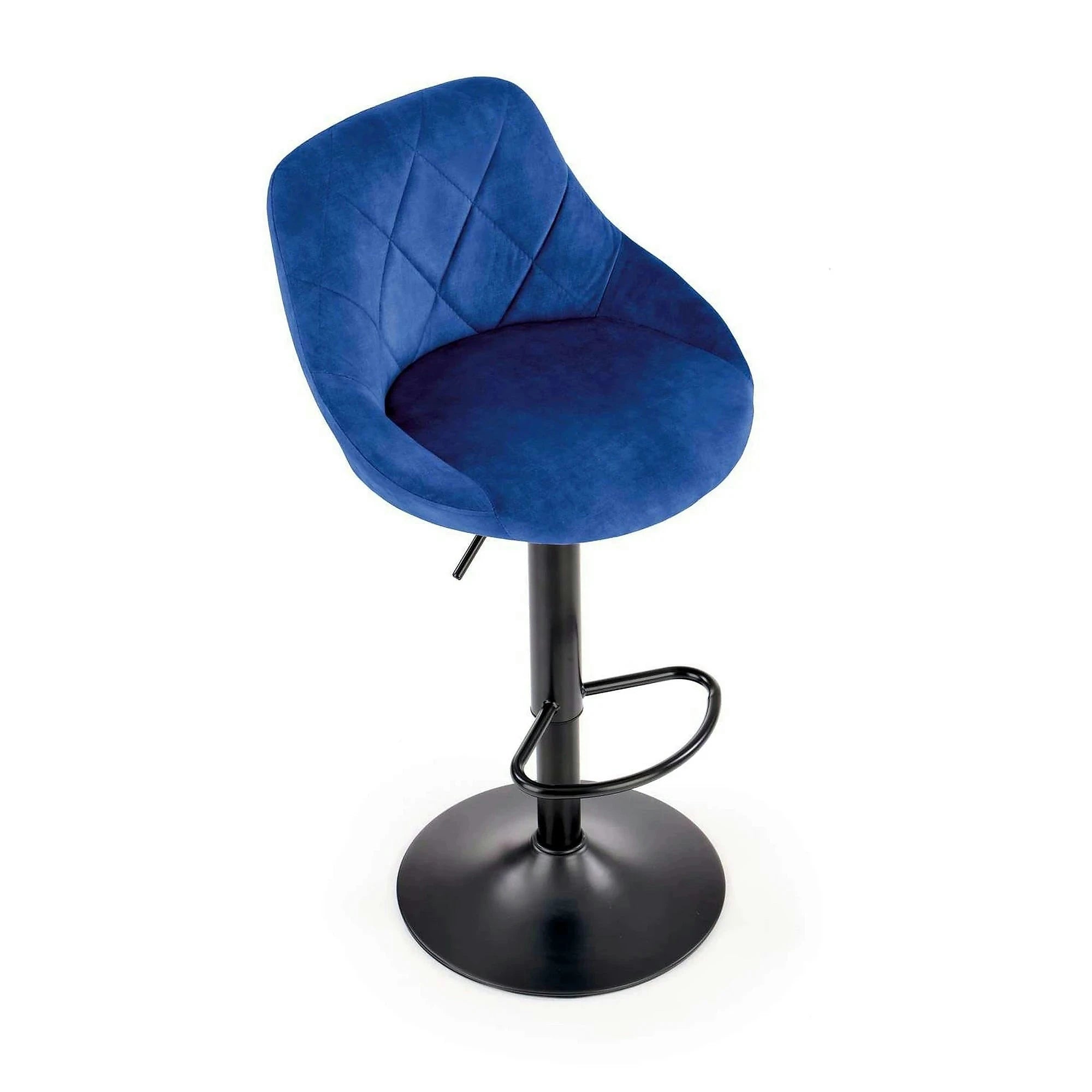 Scaun bar H101, albastru/negru, stofa catifelata/metal, 47x45x84/106 cm