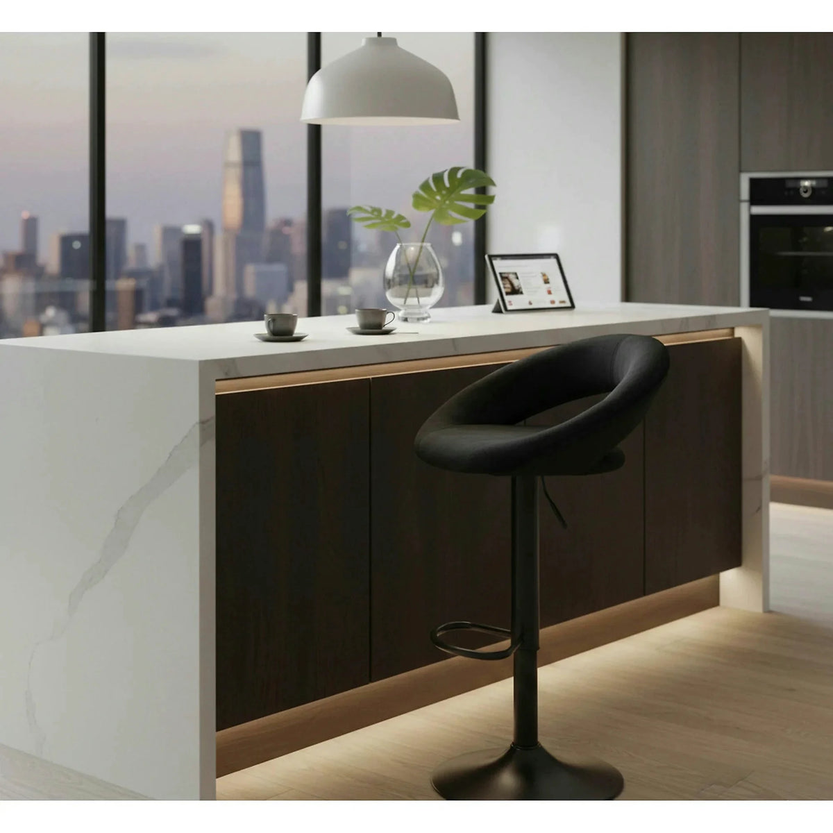 Scaun bar H102, negru, stofa catifelata/otel, 53x48x78/100 cm