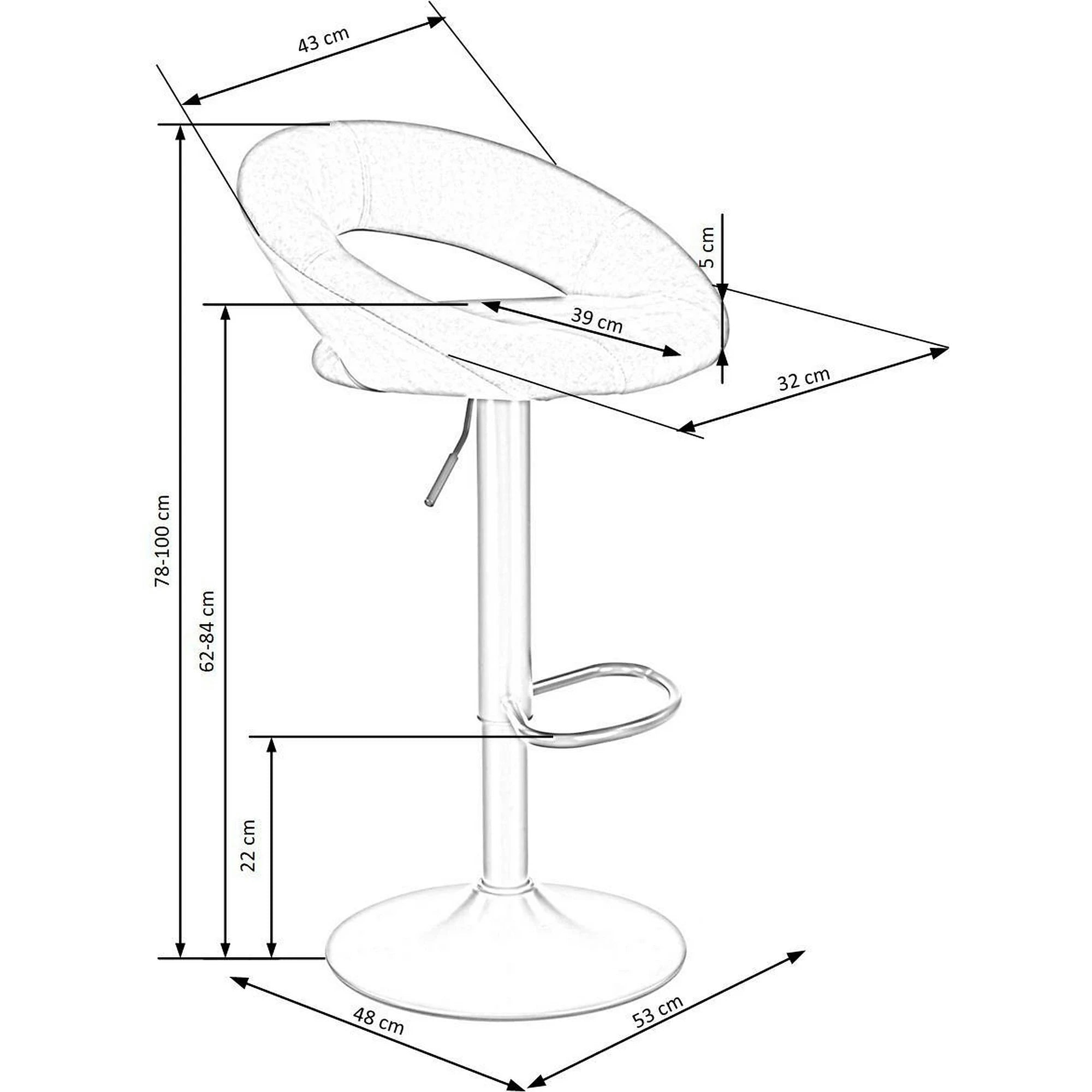 Scaun bar H102, negru, stofa catifelata/otel, 53x48x78/100 cm