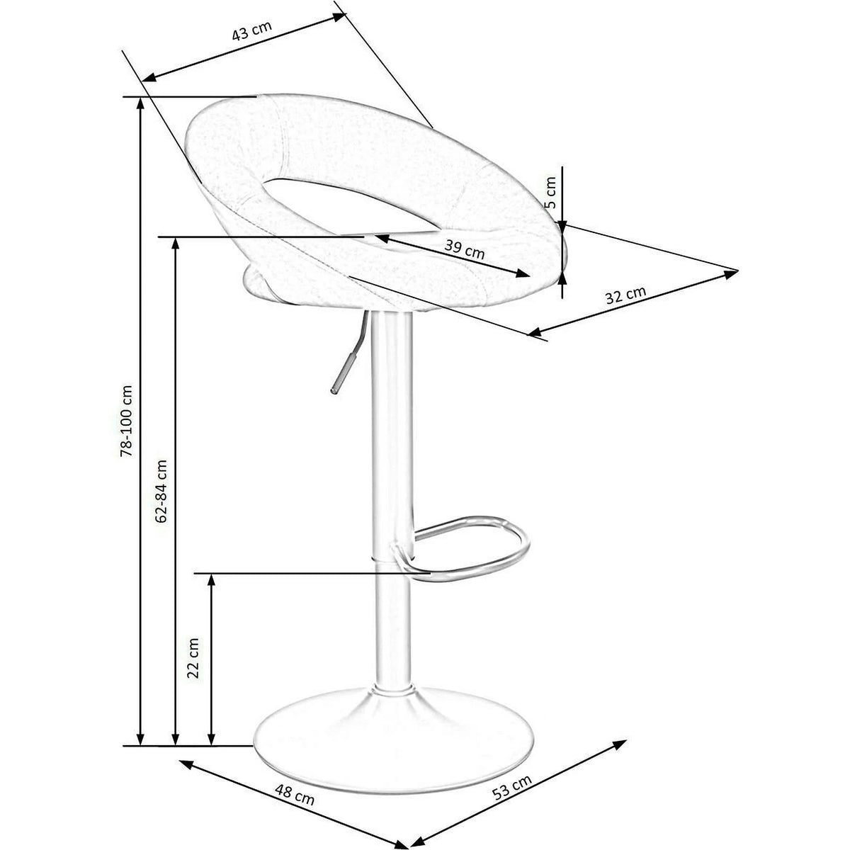 Scaun bar H102, negru, stofa catifelata/otel, 53x48x78/100 cm
