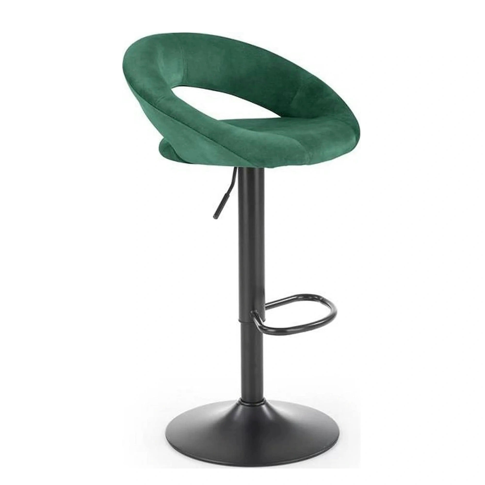 Scaun bar H102, verde inchis/negru, stofa catifelata/otel, 53x48x100 cm