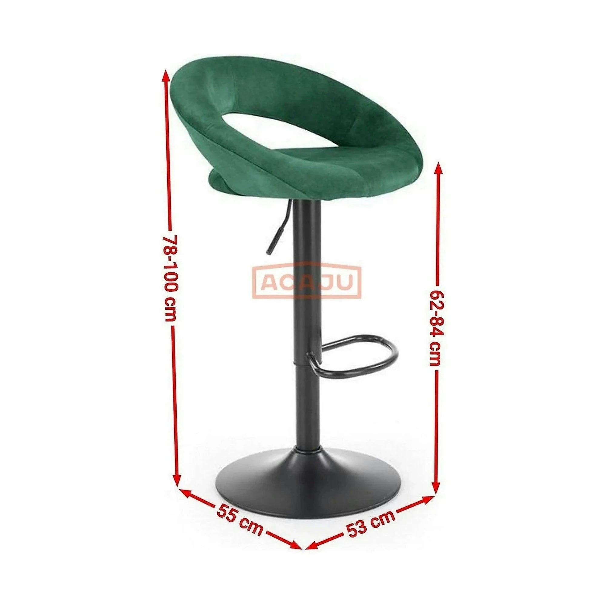 Scaun bar H102, verde inchis/negru, stofa catifelata/otel, 53x48x100 cm