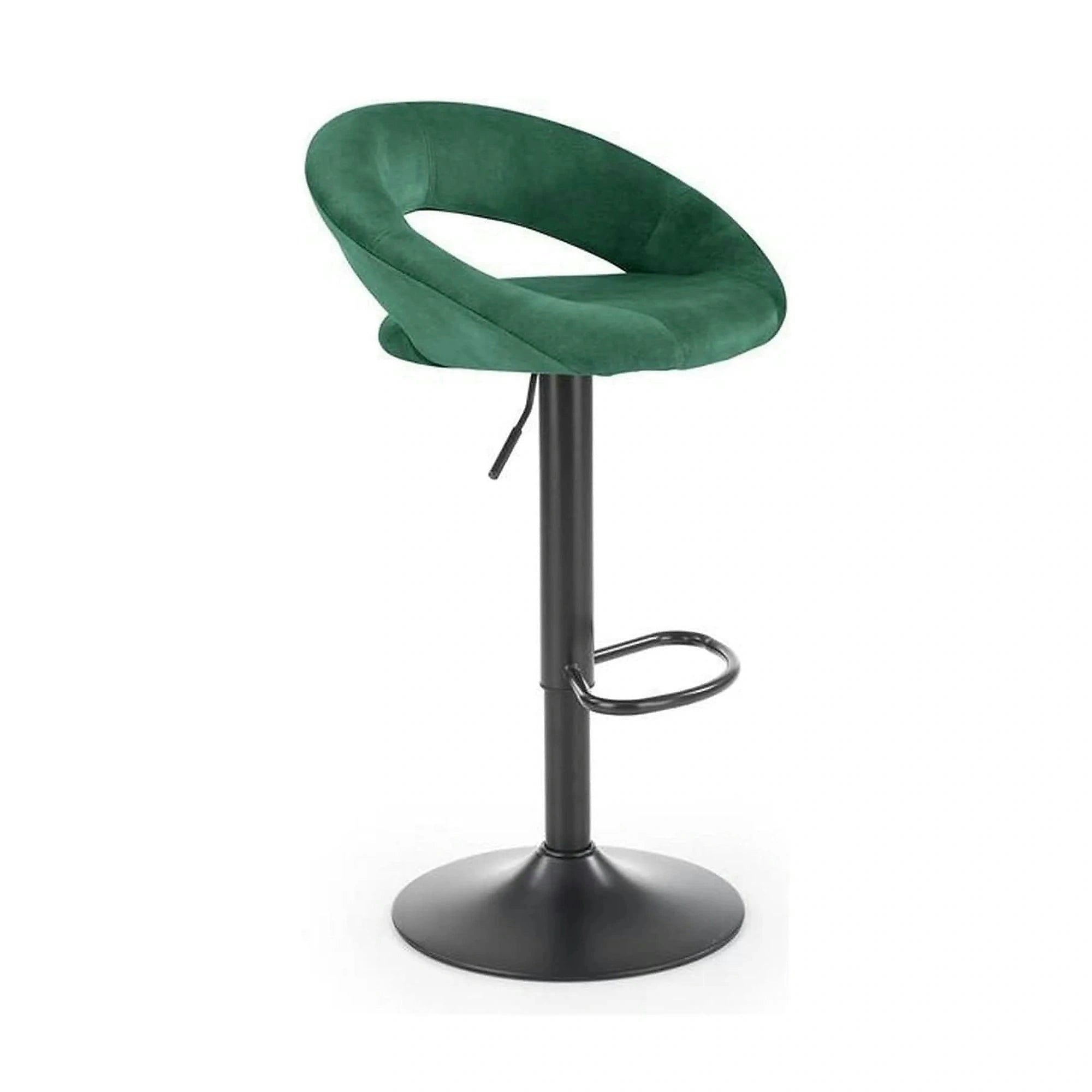 Scaun bar H102, verde inchis/negru, stofa catifelata/otel, 53x48x100 cm