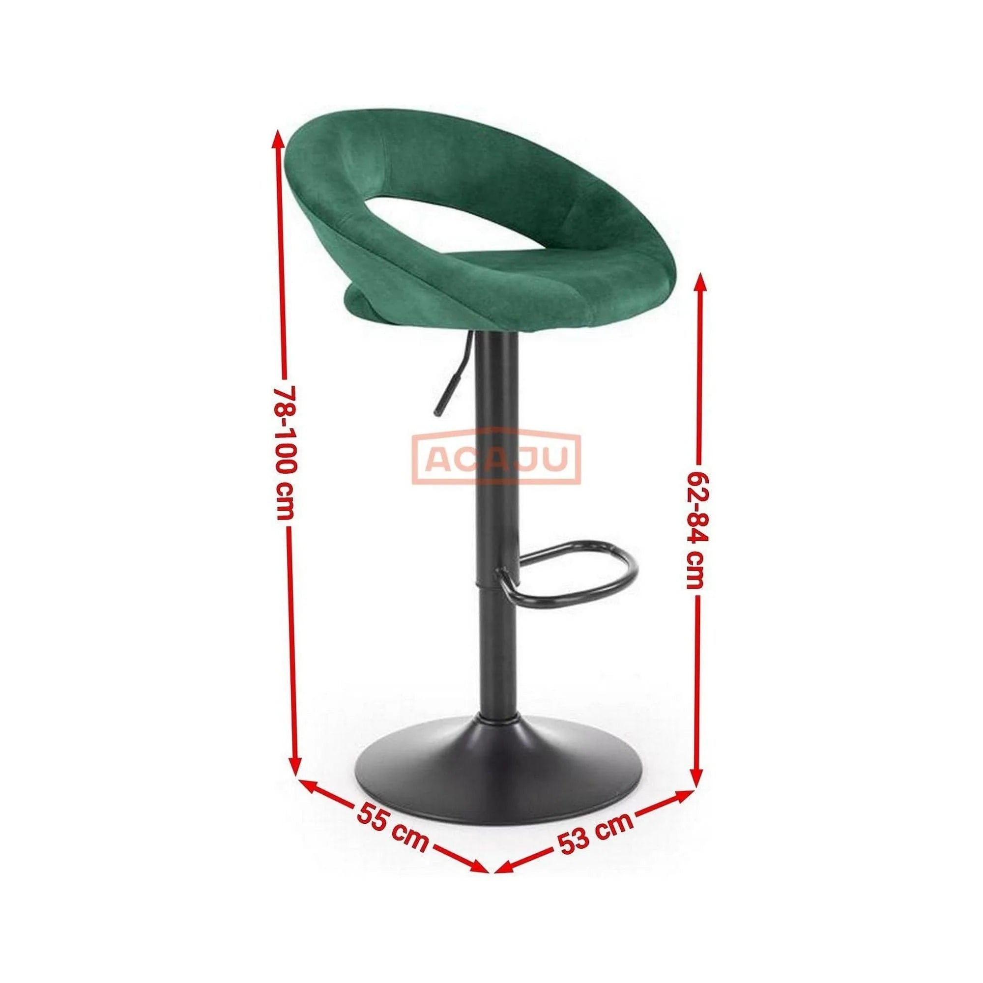 Scaun bar H102, verde inchis/negru, stofa catifelata/otel, 53x48x100 cm