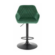 Scaun bar H103, verde inchis/negru, stofa catifelata/otel, 55x55x92/114 cm