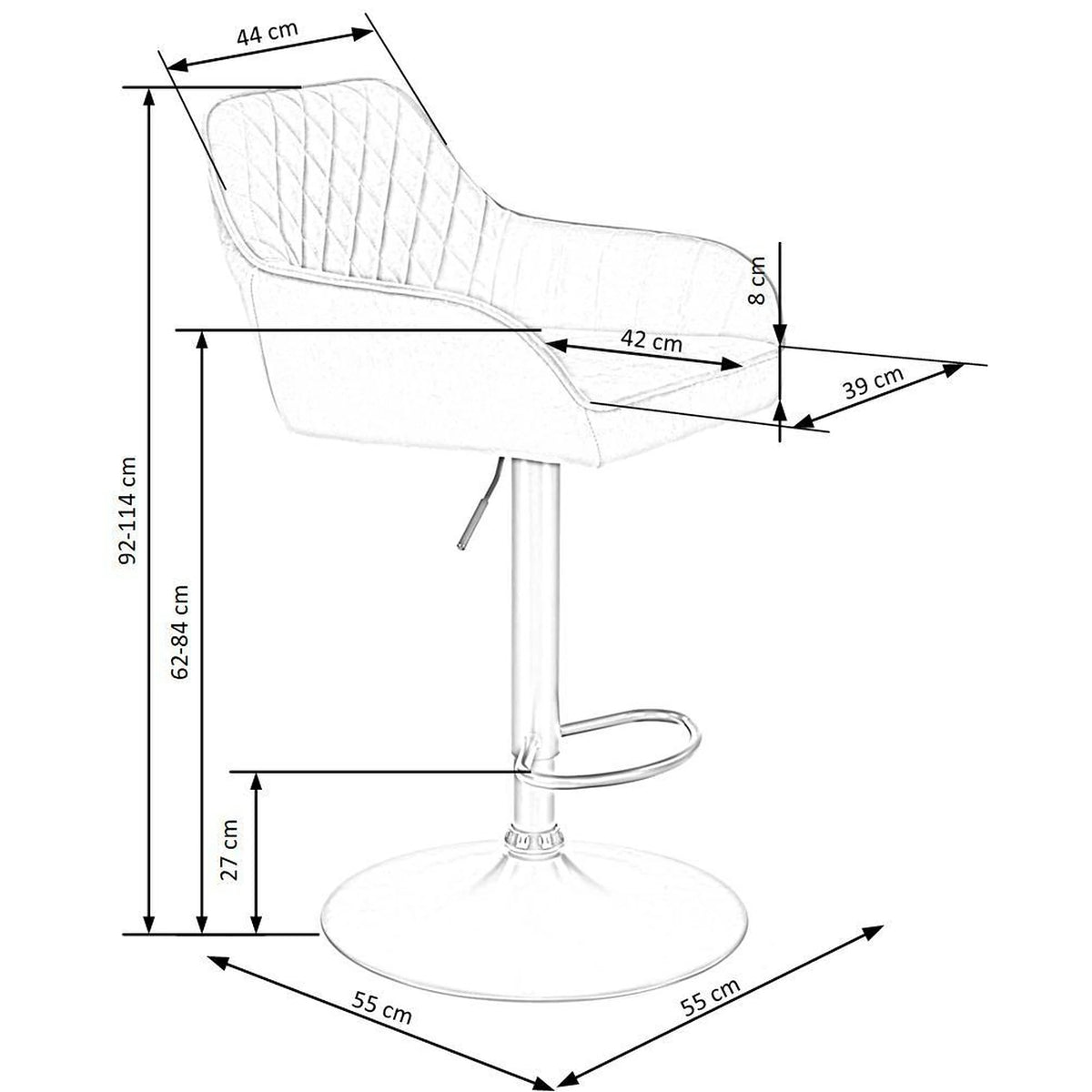 Scaun bar H103, verde inchis/negru, stofa catifelata/otel, 55x55x92/114 cm