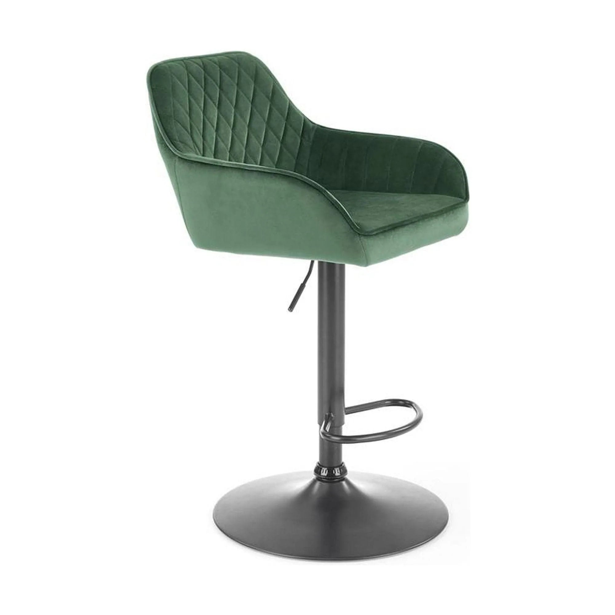 Scaun bar H103, verde inchis/negru, stofa catifelata/otel, 55x55x92/114 cm
