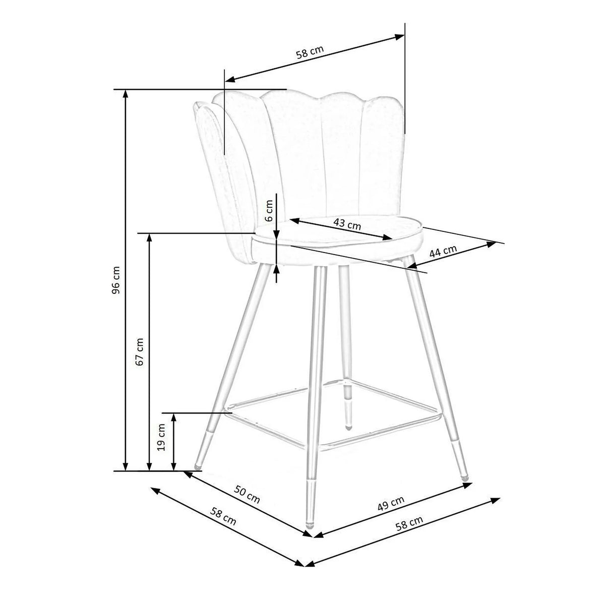 Scaun bar H106, verde/negru, stofa catifelata/otel, 58x58x96 cm