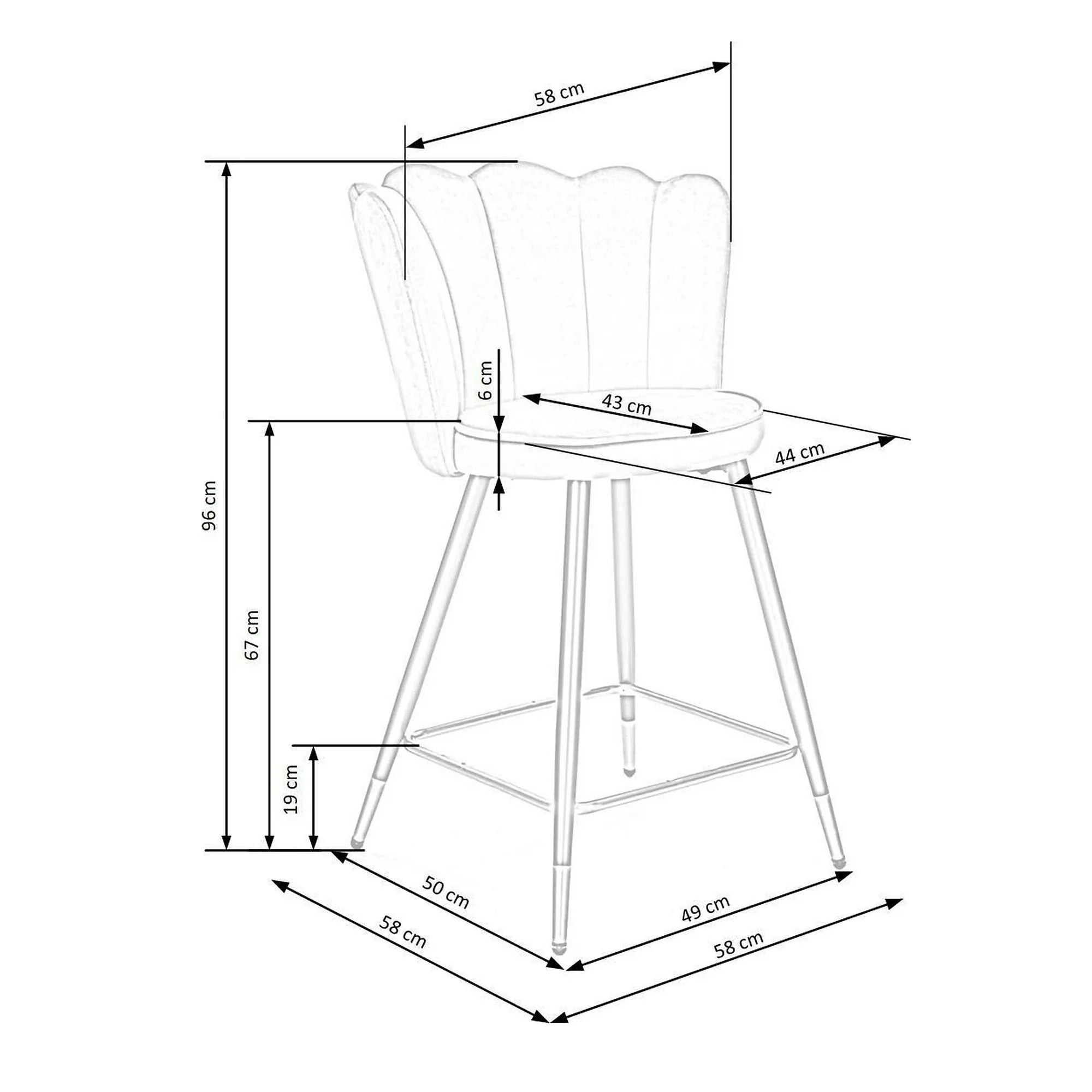 Scaun bar H106, verde/negru, stofa catifelata/otel, 58x58x96 cm