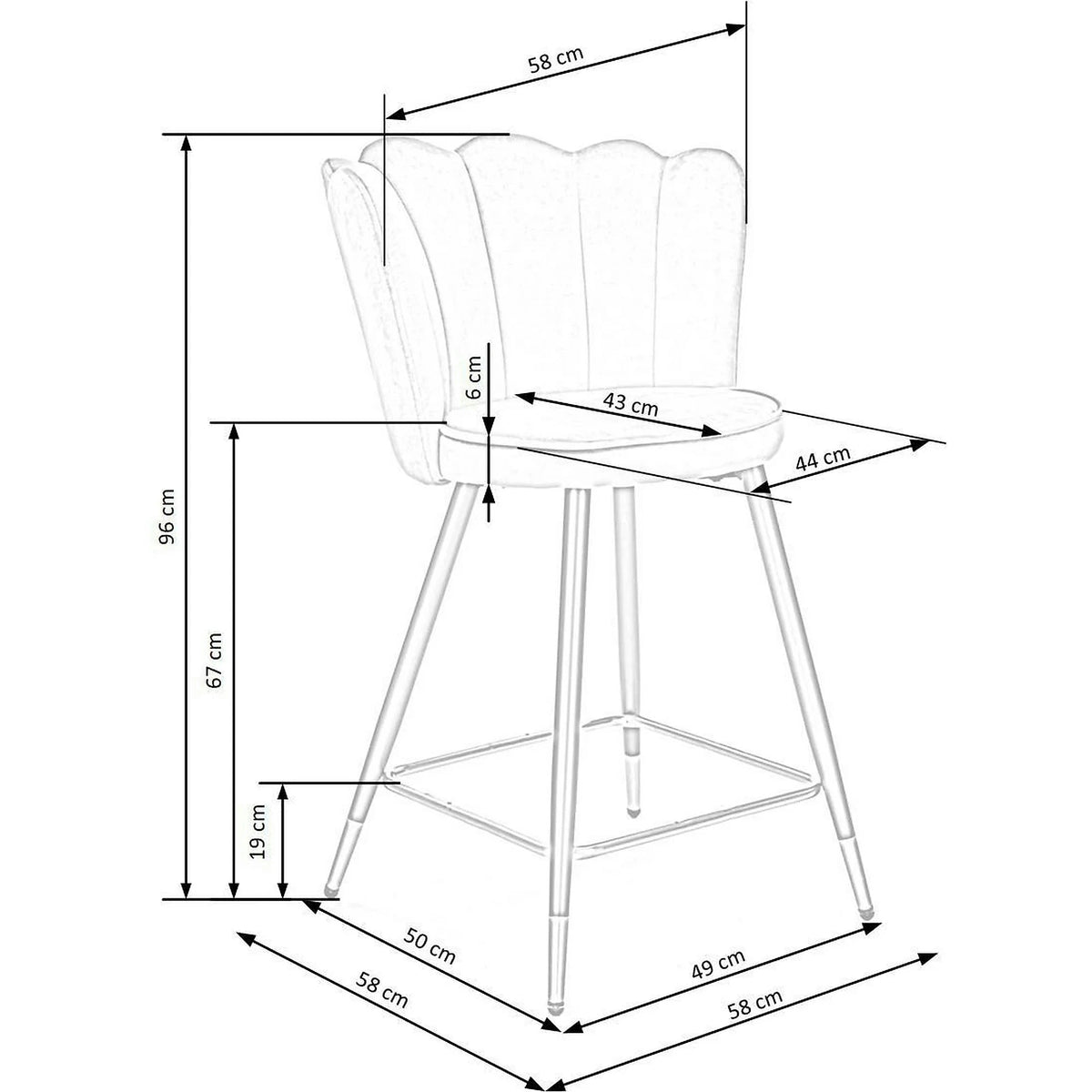 Scaun bar H106, verde/negru, stofa catifelata/otel, 58x58x96 cm