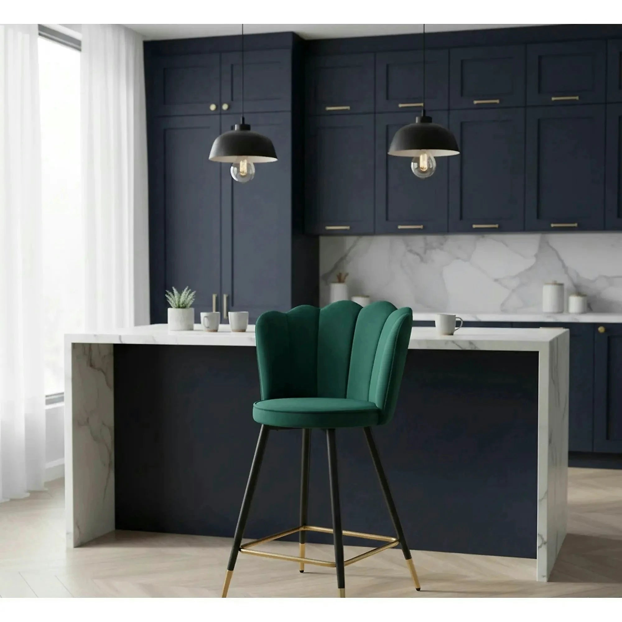 Scaun bar H106, verde/negru, stofa catifelata/otel, 58x58x96 cm
