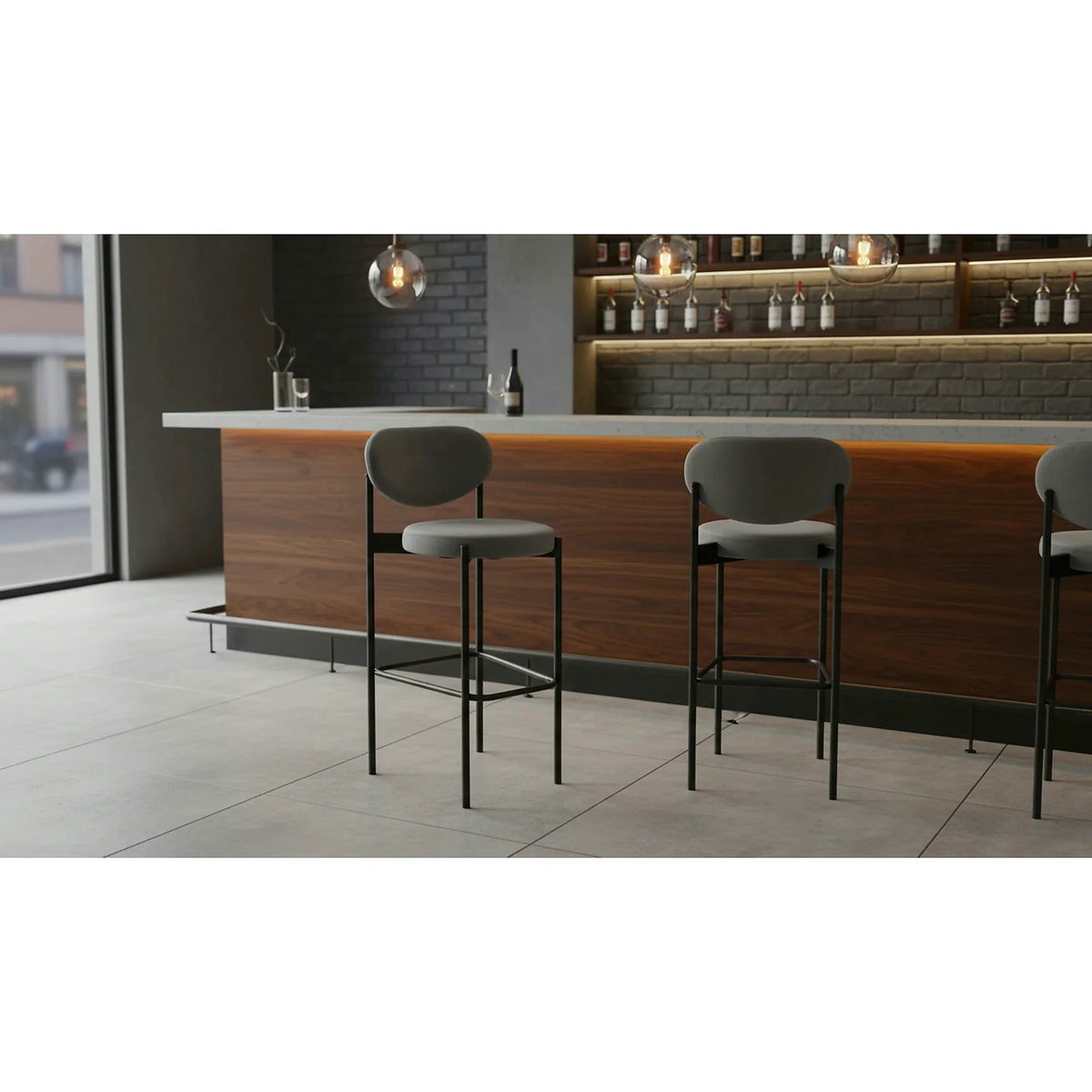 Scaun bar H108, gri - Bluvel 14/negru, stofa catifelata/otel, 42x48x92 cm