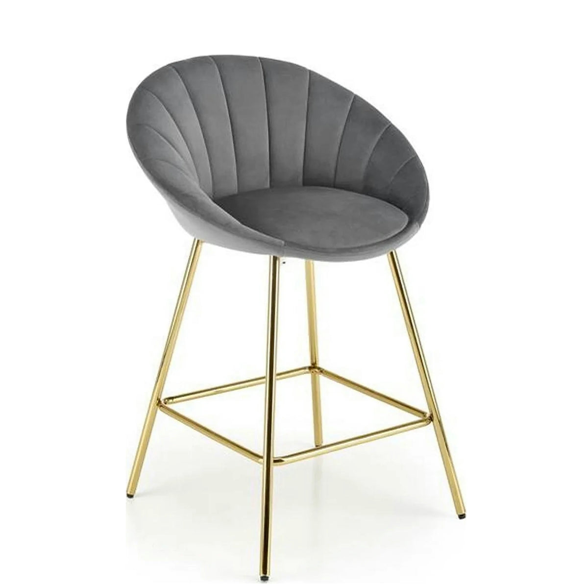 Scaun bar H112, gri/auriu, stofa catifelata/otel, 58x52x87 cm