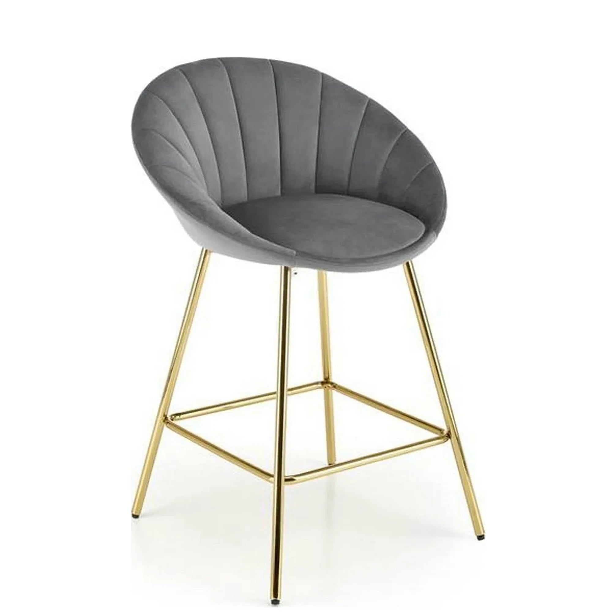 Scaun bar H112, gri/auriu, stofa catifelata/otel, 58x52x87 cm