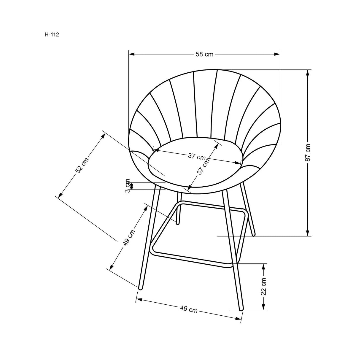 Scaun bar H112, gri/auriu, stofa catifelata/otel, 58x52x87 cm