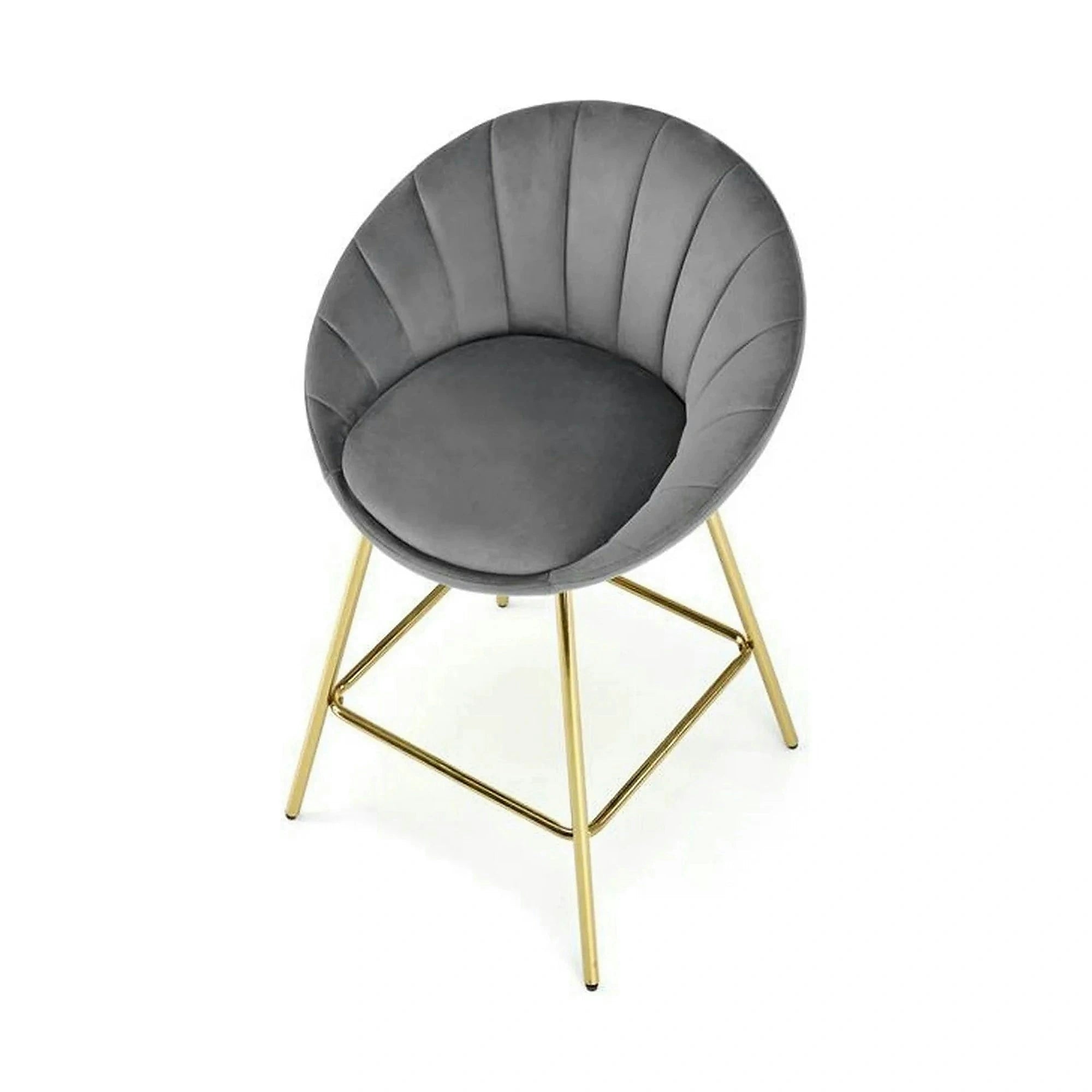 Scaun bar H112, gri/auriu, stofa catifelata/otel, 58x52x87 cm