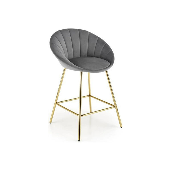 Scaun bar H112, gri/auriu, stofa catifelata/otel, 58x52x87 cm