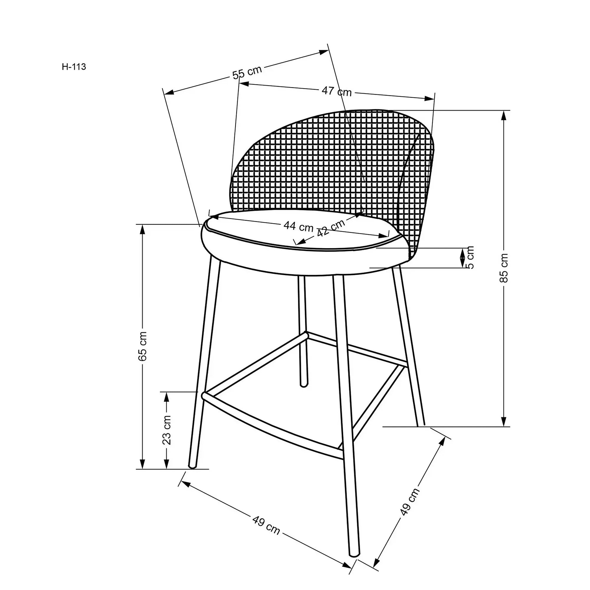 Scaun bar H113, negru/gri/auriu, stofa catifelata/otel, 47x55x85 cm