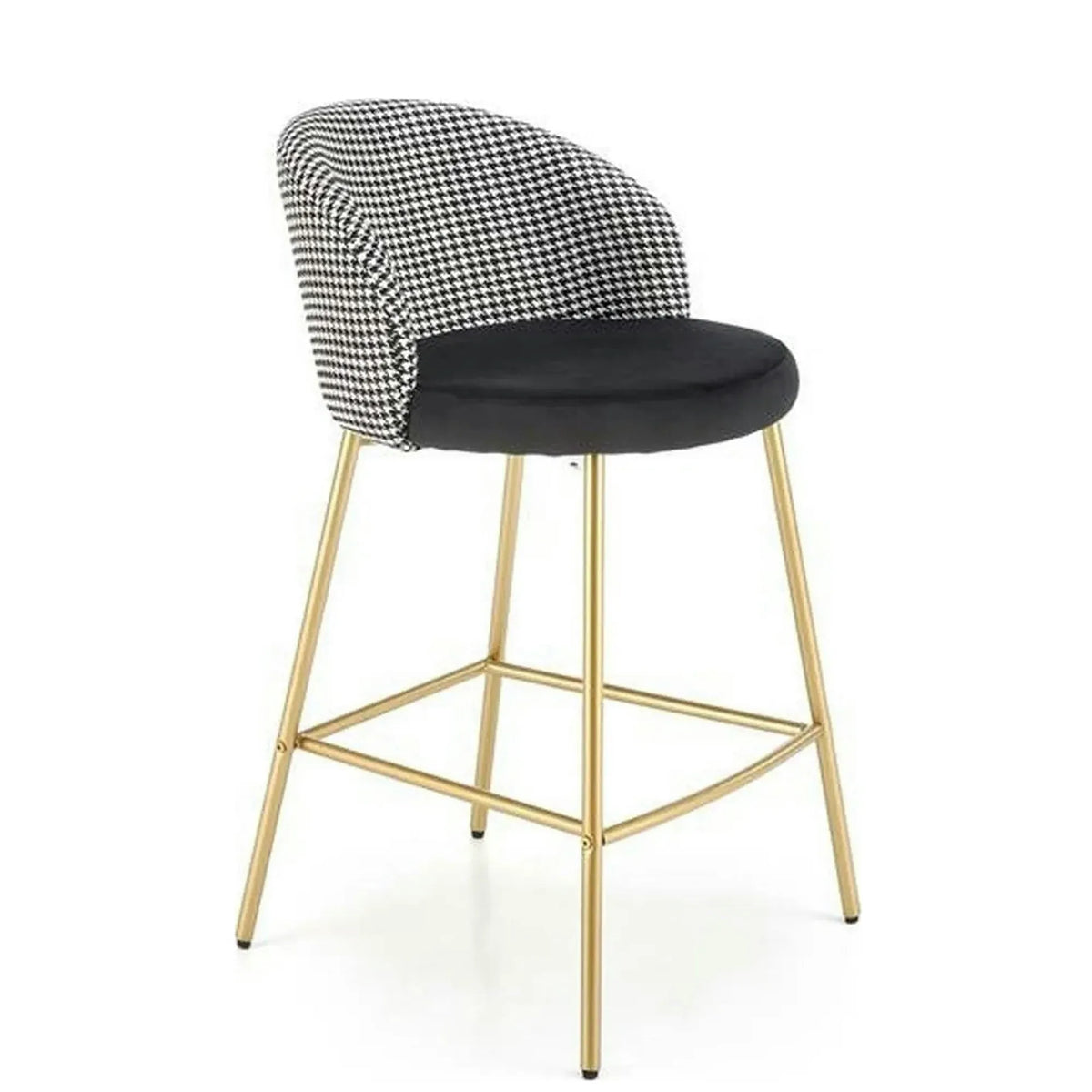 Scaun bar H113, negru/gri/auriu, stofa catifelata/otel, 47x55x85 cm