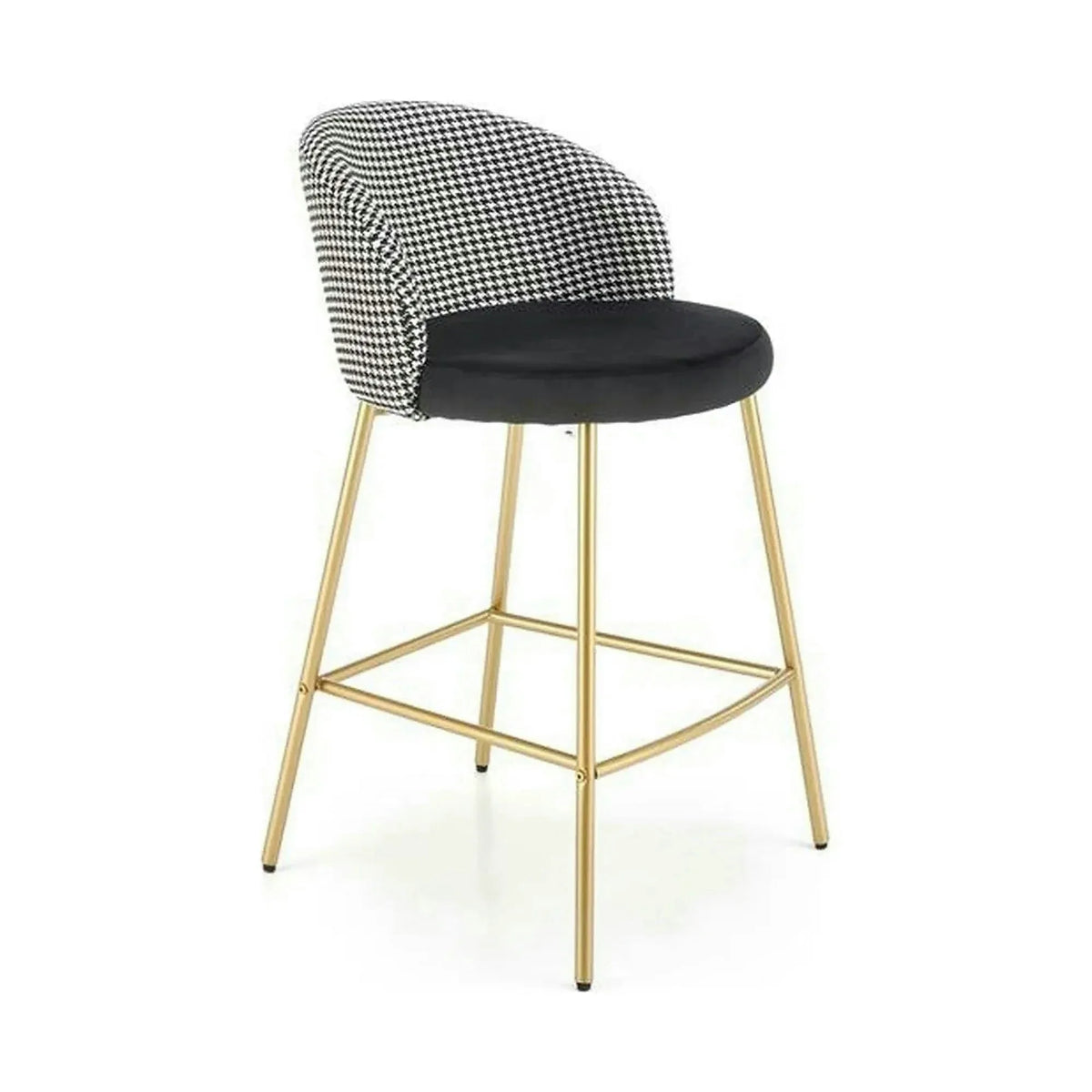 Scaun bar H113, negru/gri/auriu, stofa catifelata/otel, 47x55x85 cm