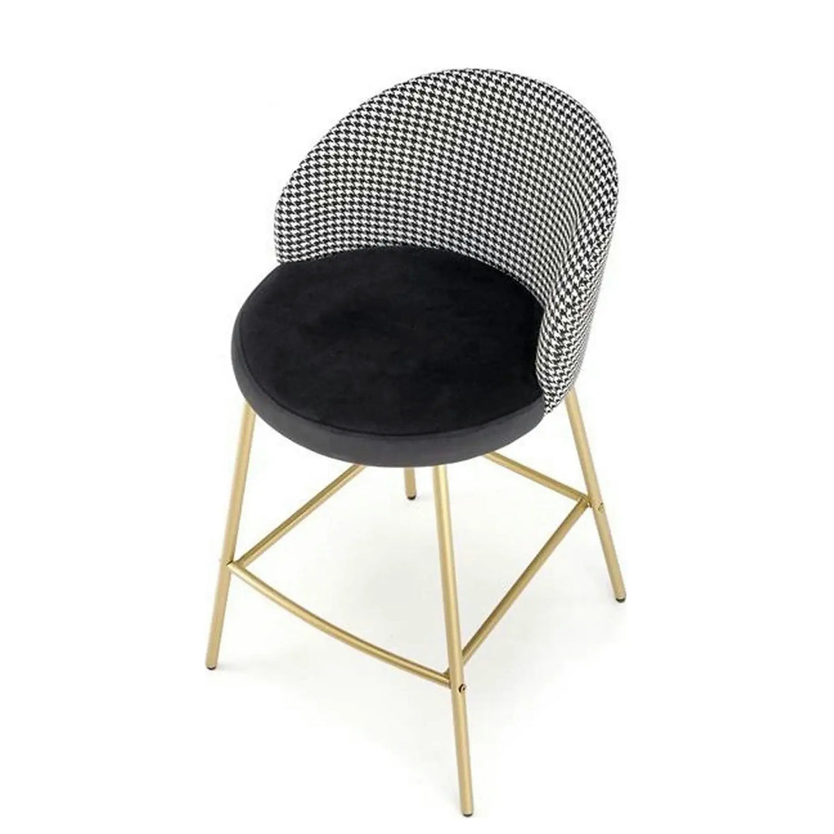 Scaun bar H113, negru/gri/auriu, stofa catifelata/otel, 47x55x85 cm