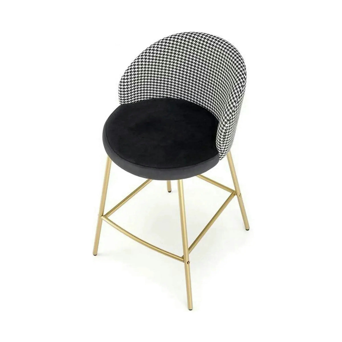 Scaun bar H113, negru/gri/auriu, stofa catifelata/otel, 47x55x85 cm