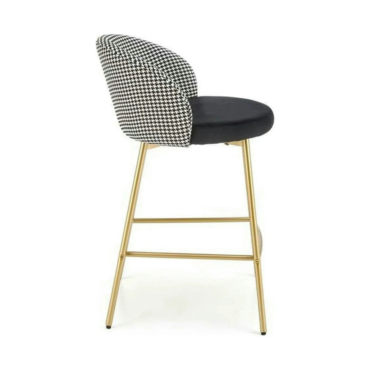 Scaun bar H113, negru/gri/auriu, stofa catifelata/otel, 47x55x85 cm