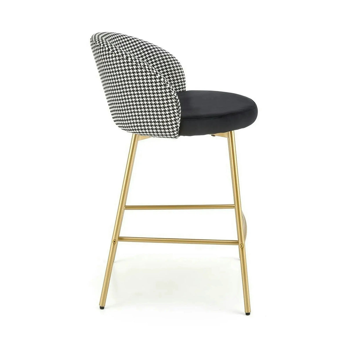 Scaun bar H113, negru/gri/auriu, stofa catifelata/otel, 47x55x85 cm