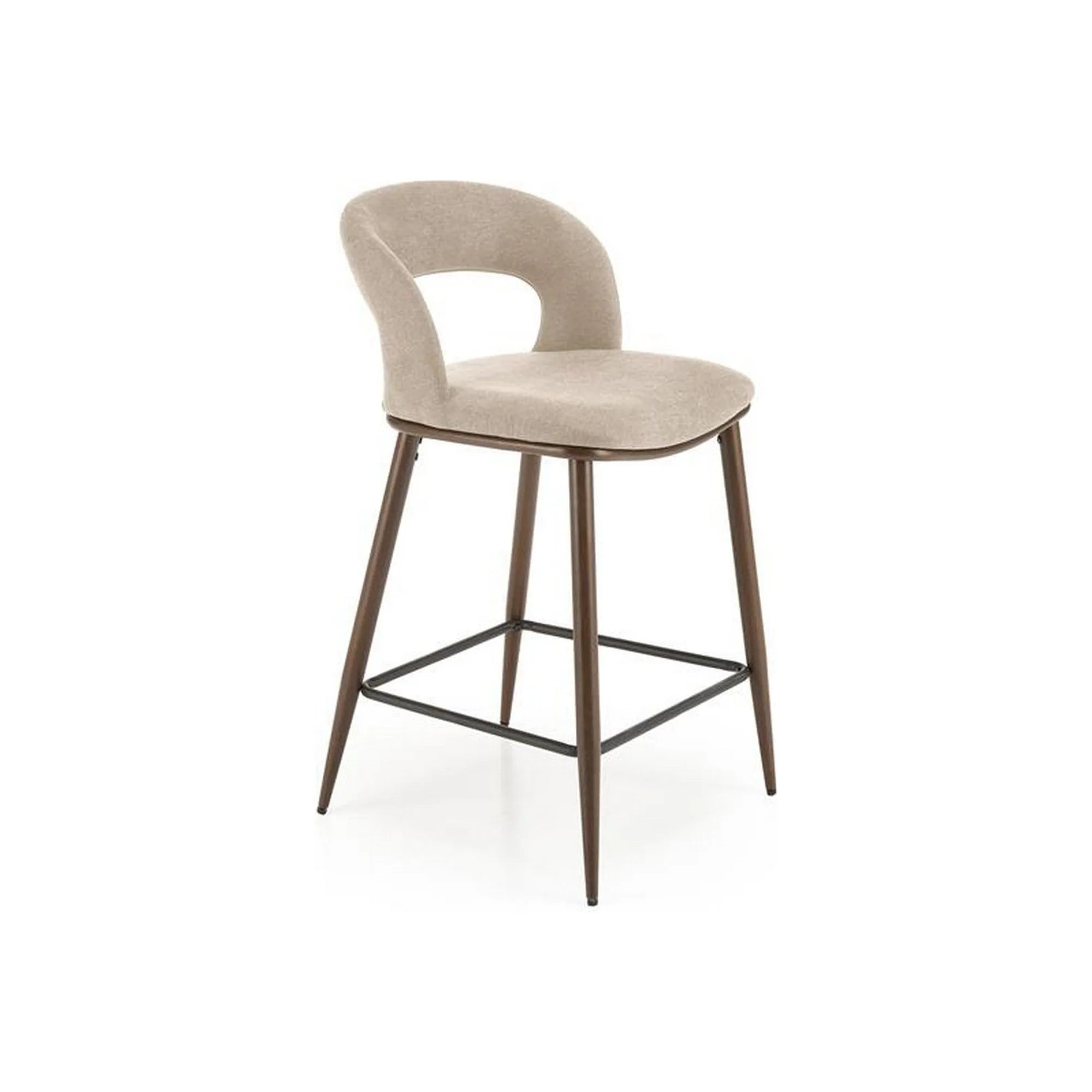 Scaun bar H114, bej/nuc, stofa clasica/otel, 48x52x92 cm