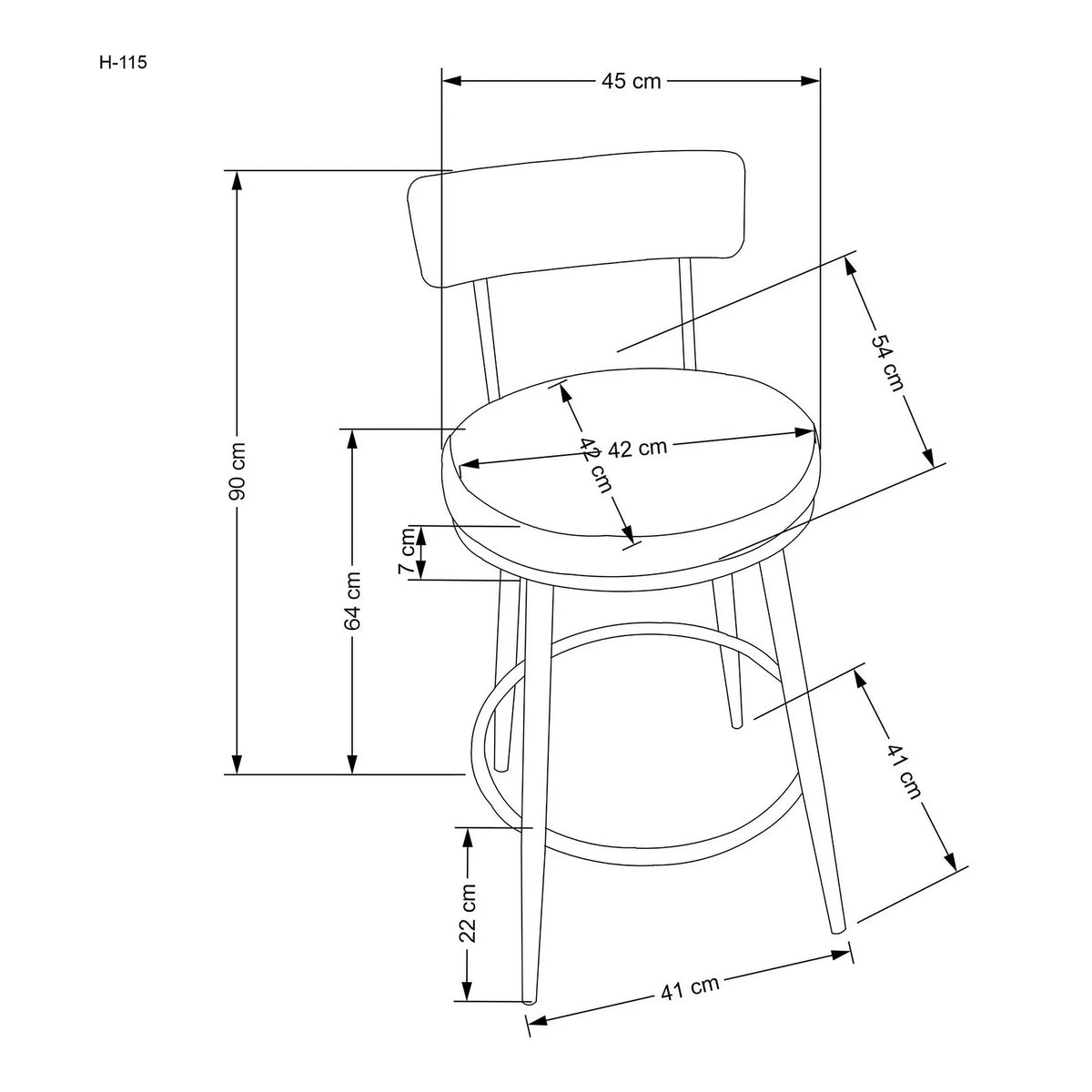 Scaun bar H115, negru/auriu, stofa catifelata/otel, 45x54x90 cm