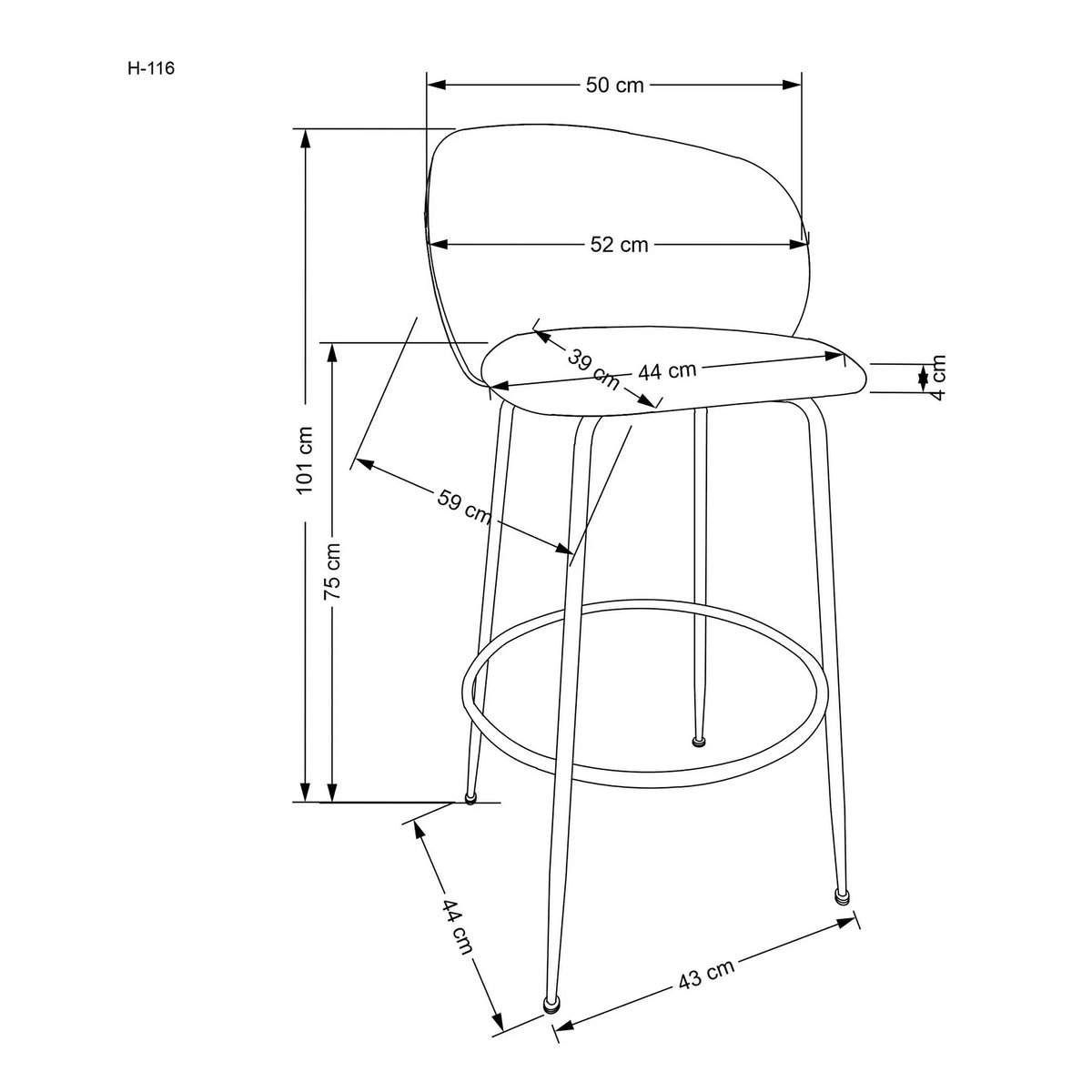 Scaun bar H116, gri/auriu, stofa bucle/otel, 50x59x101 cm