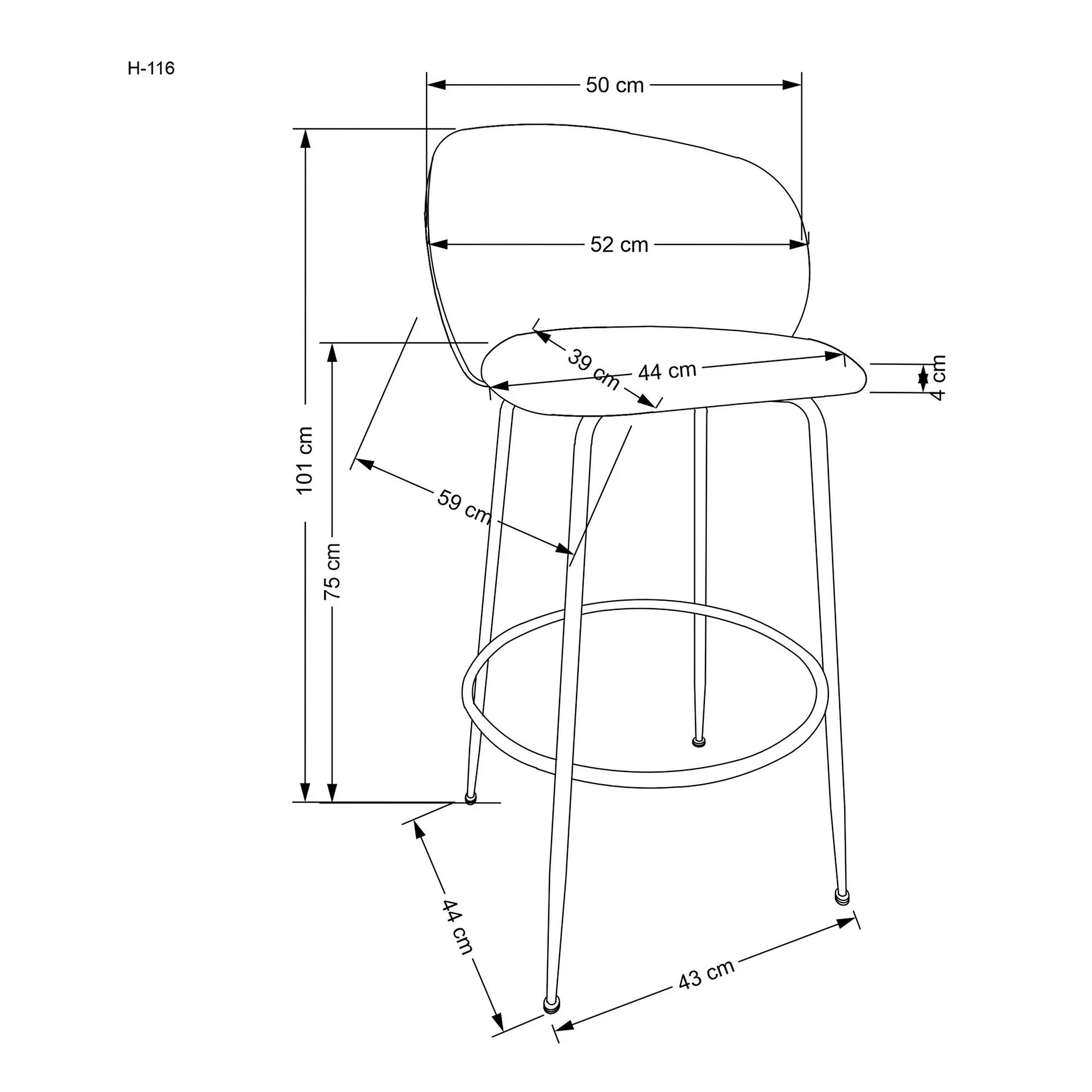 Scaun bar H116, gri/auriu, stofa bucle/otel, 50x59x101 cm