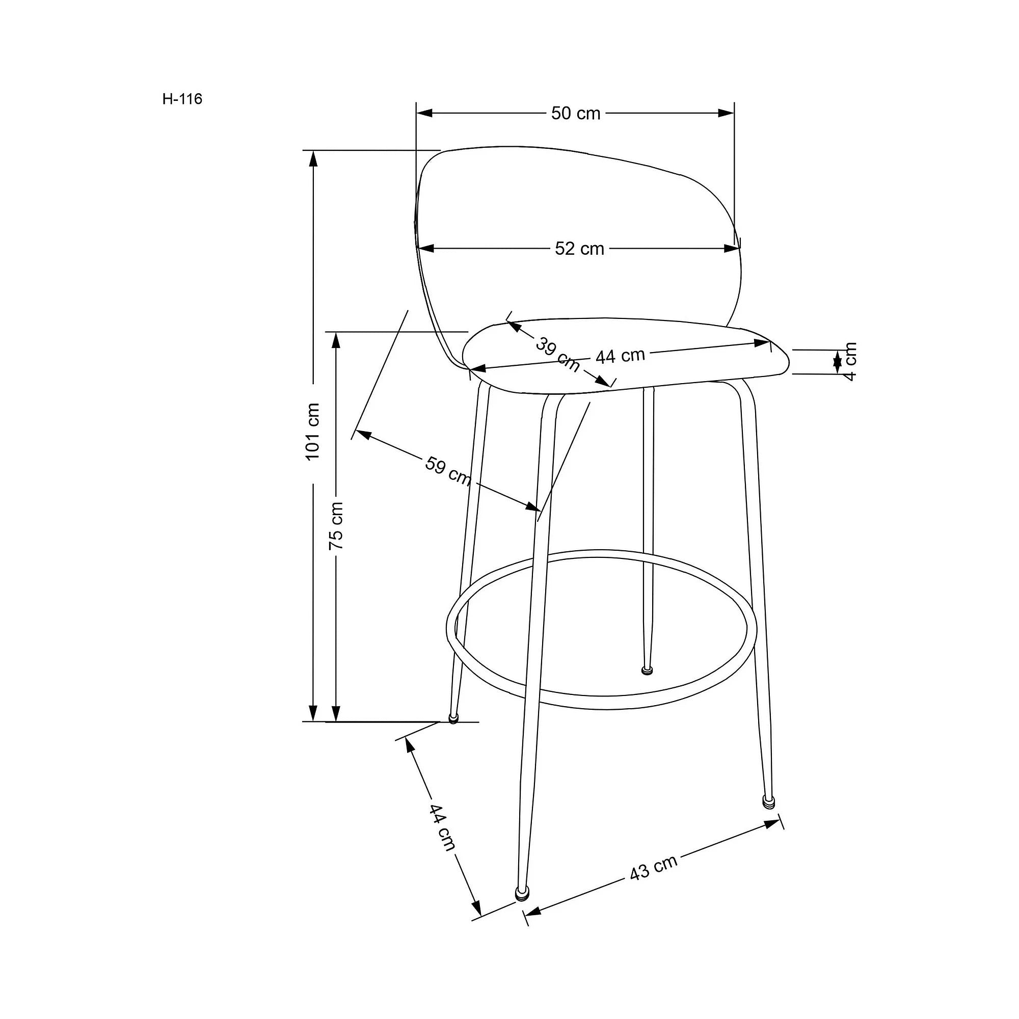 Scaun bar H116, gri/auriu, stofa bucle/otel, 50x59x101 cm