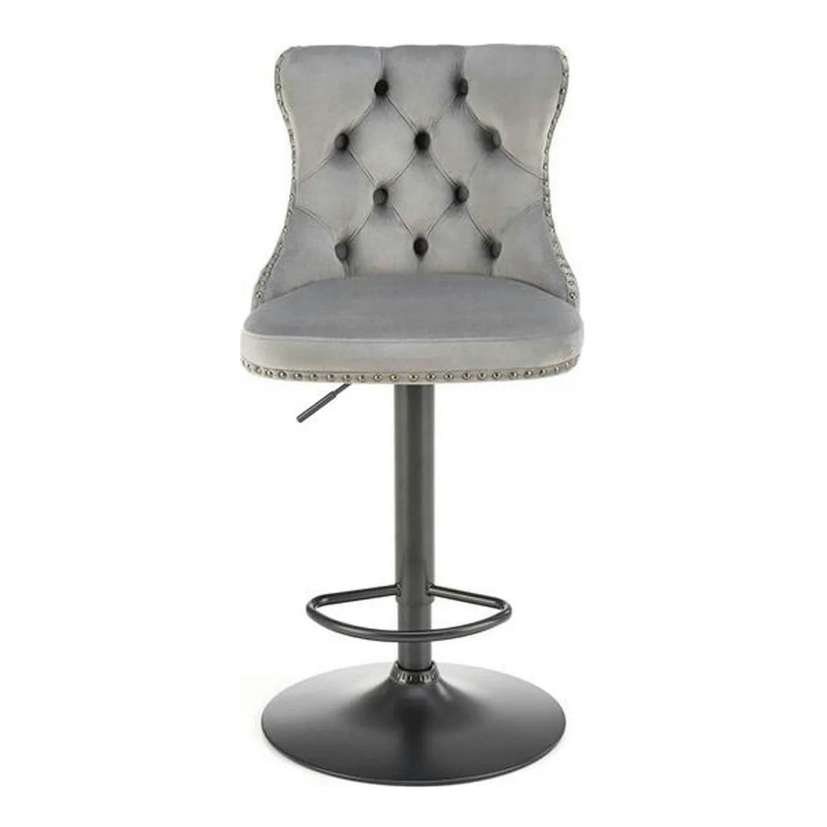 Scaun bar H117, gri/negru, stofa catifelata/otel, 47x52x96/118 cm