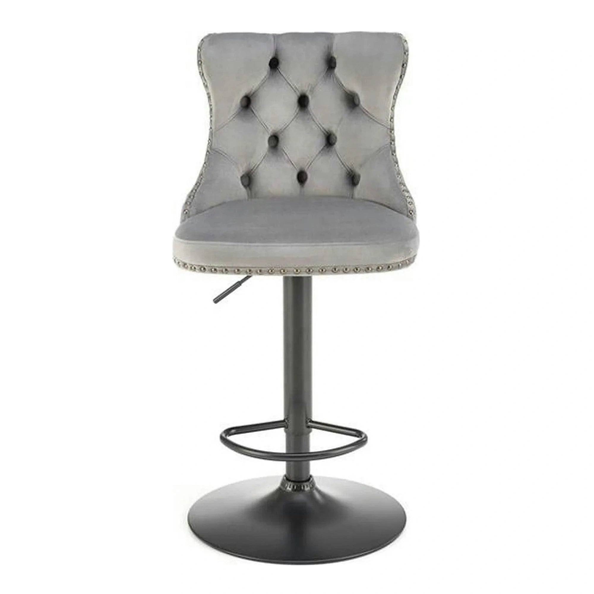 Scaun bar H117, gri/negru, stofa catifelata/otel, 47x52x96/118 cm