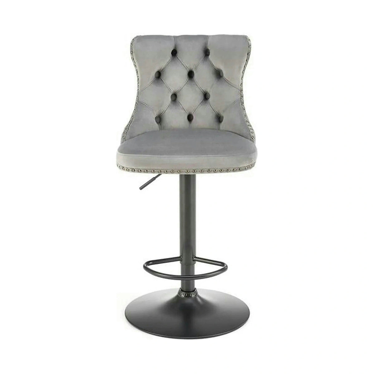 Scaun bar H117, gri/negru, stofa catifelata/otel, 47x52x96/118 cm